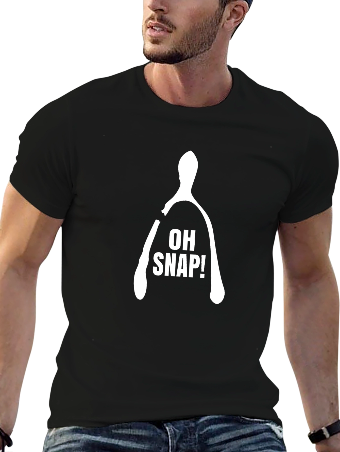 Black Oh Snap! Wishbone Graphic Tee - Soft Cotton Casual Shirt view 6