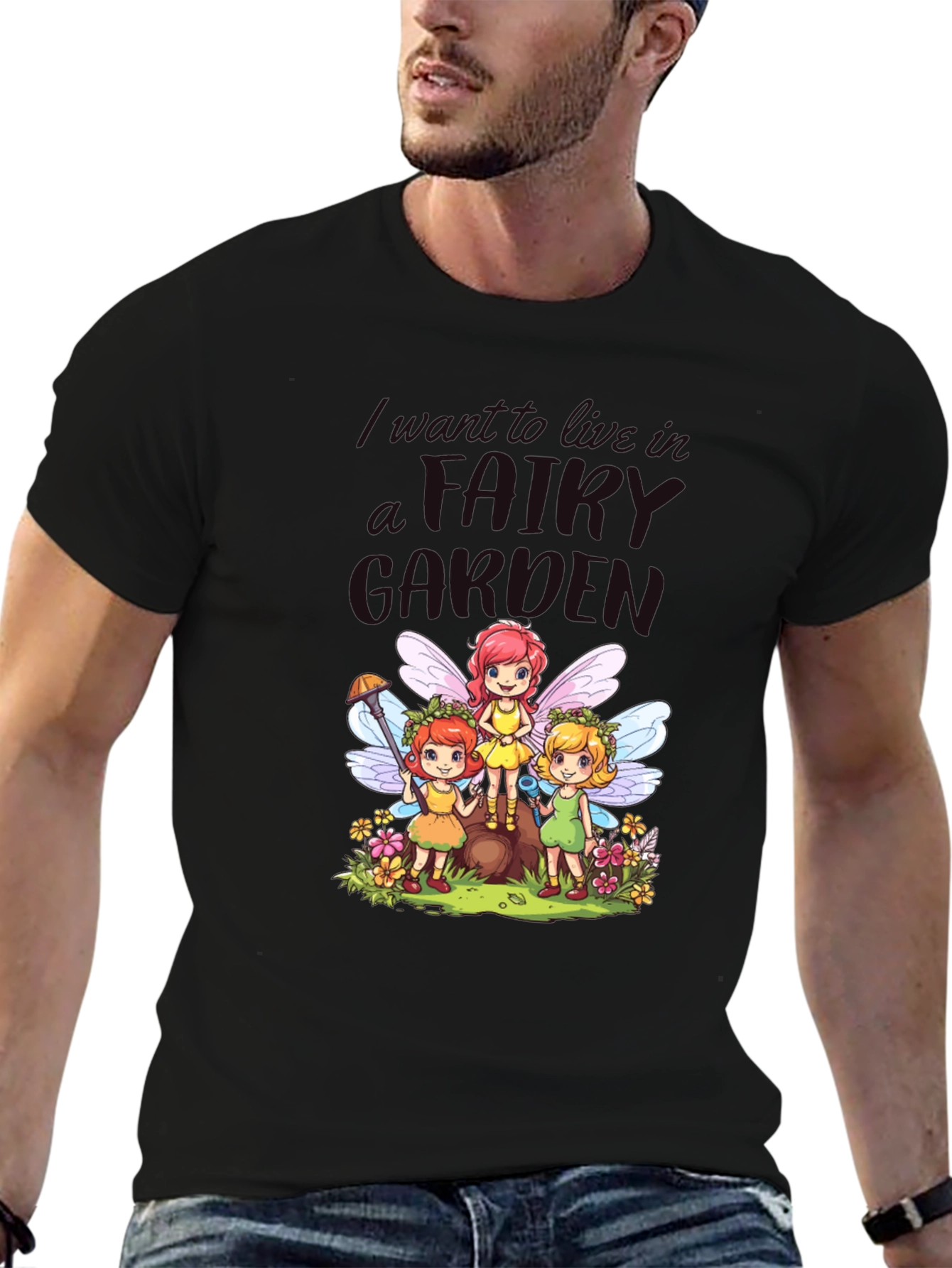 Black Fairy Garden Graphic Tee - Whimsical Fairies view 6