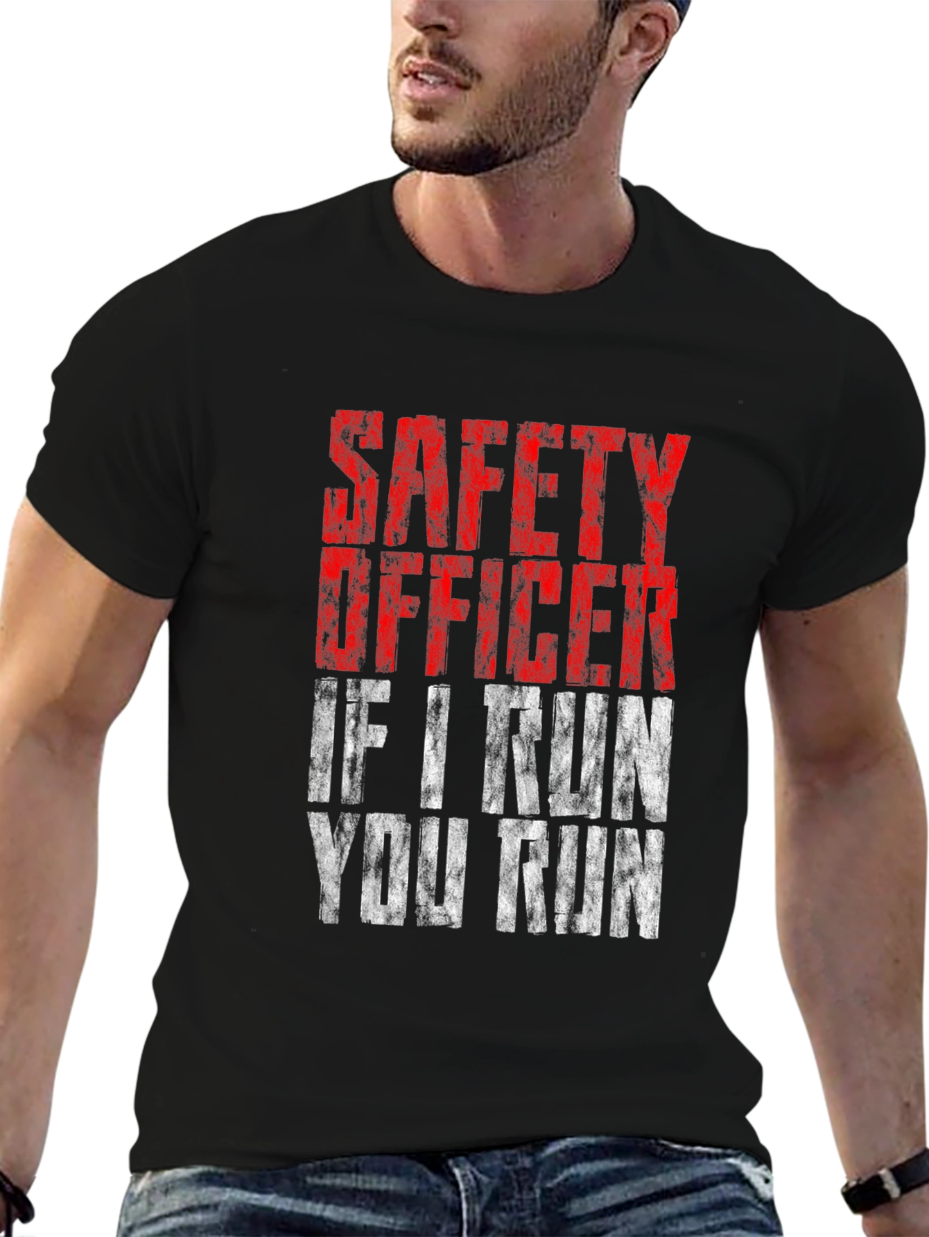 Black Safety Officer - If I Run You Run T-Shirt view 6