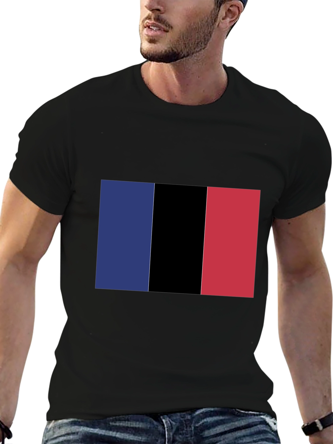 Black Graphic Tee with Vertical Color Block Design view 6