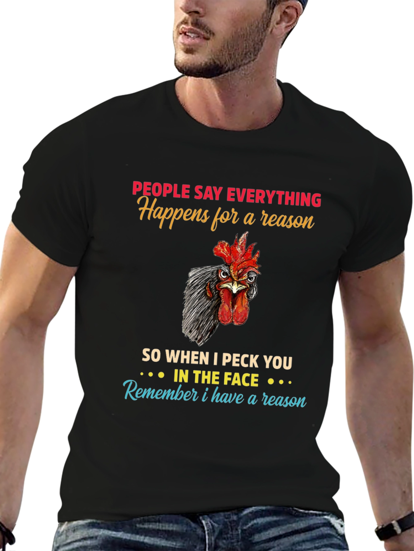 Black Funny Chicken Peck You in The Face T-Shirt view 6