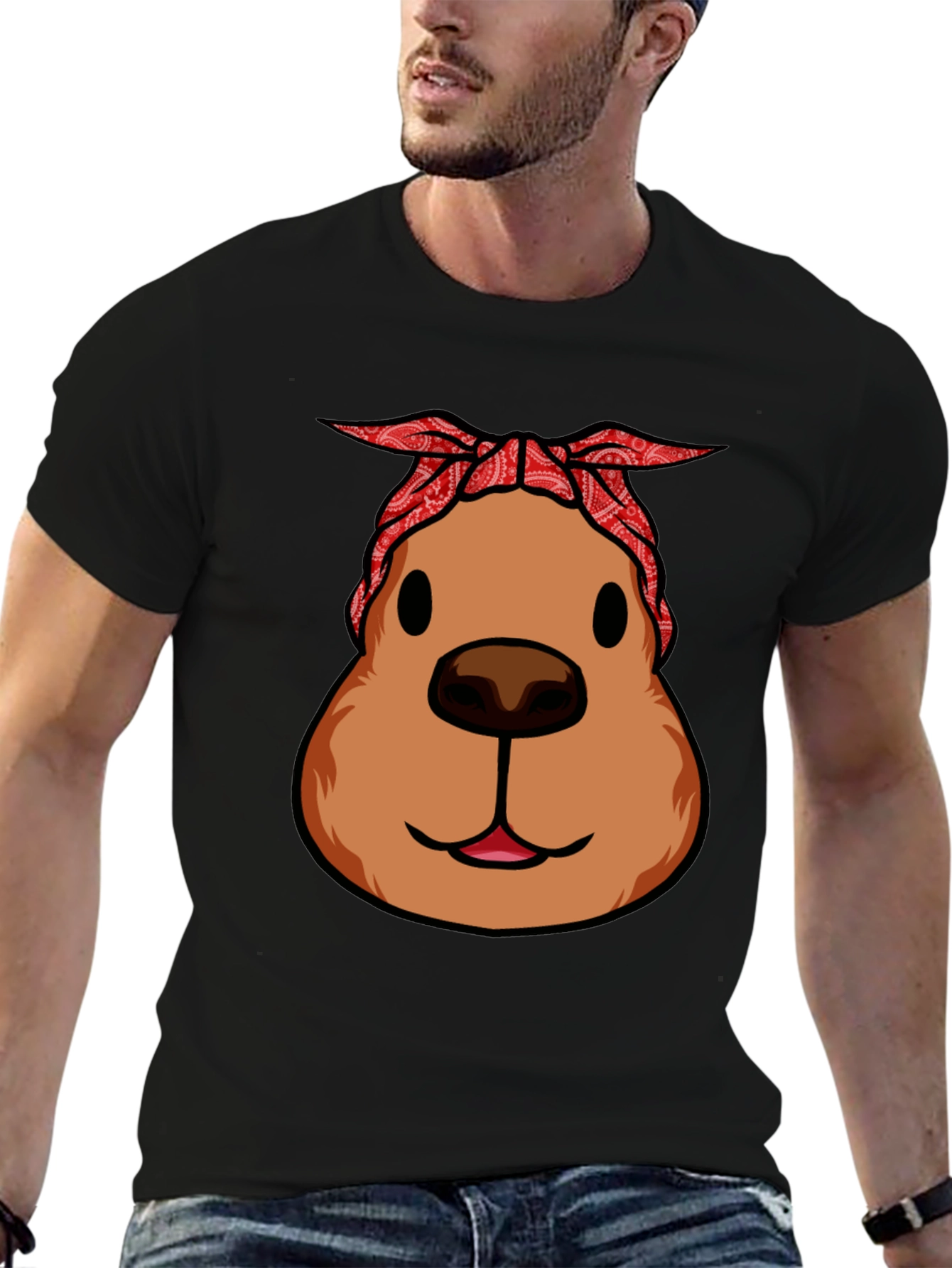 Black Capybara Bandana T-Shirt - Cool & Casual view 6