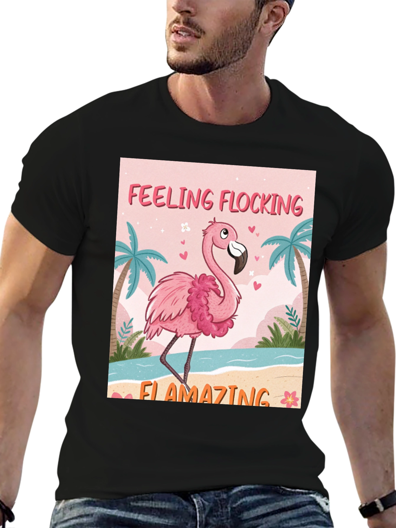 Black Feeling Flocking Flamazing Flamingo Graphic Tee view 6