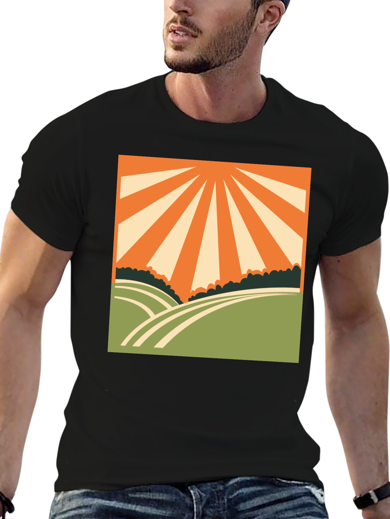 Black Retro Sunrise Graphic Tee - Vintage Inspired Design view 6