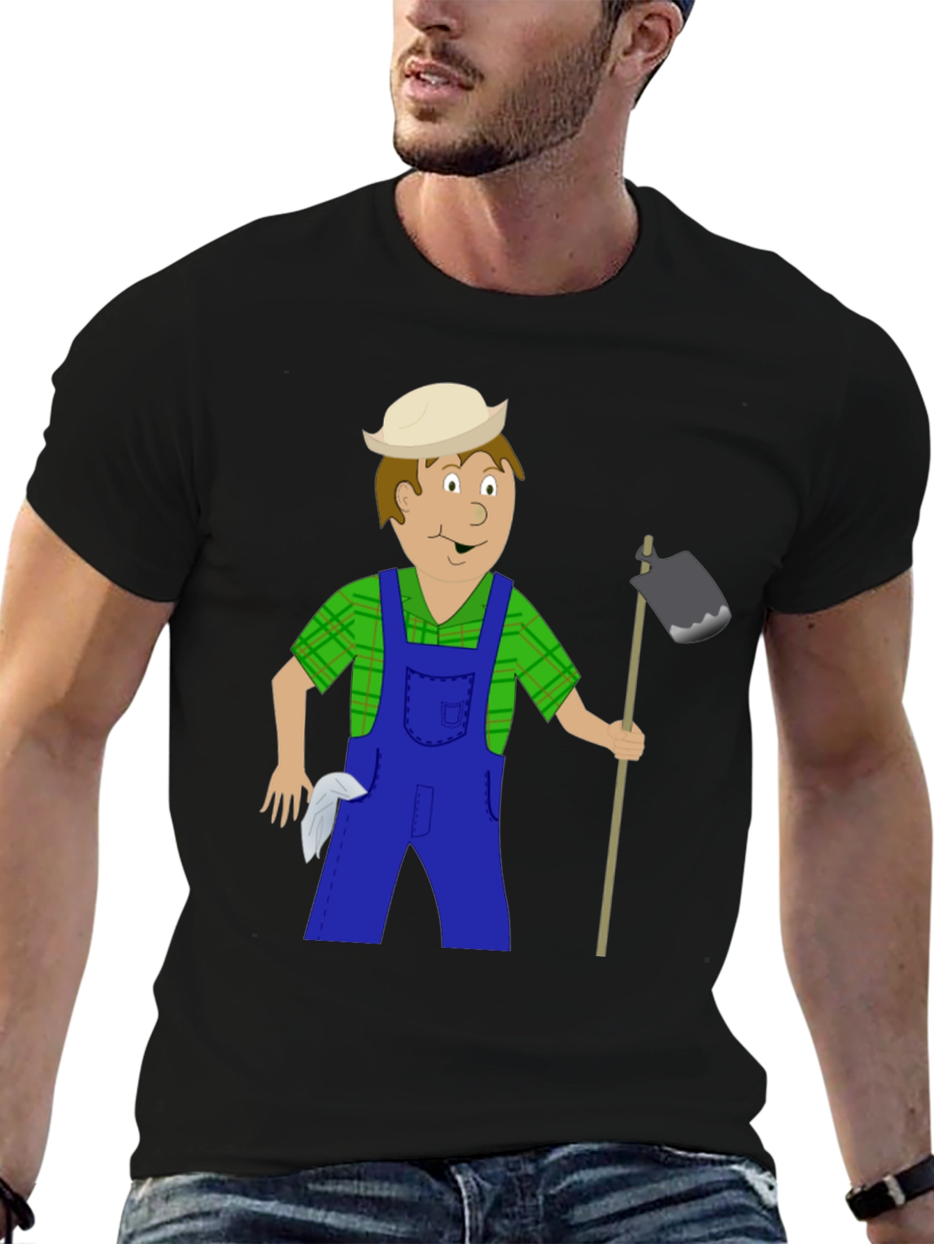 Black Cartoon Farmer Graphic Tee - Black view 6