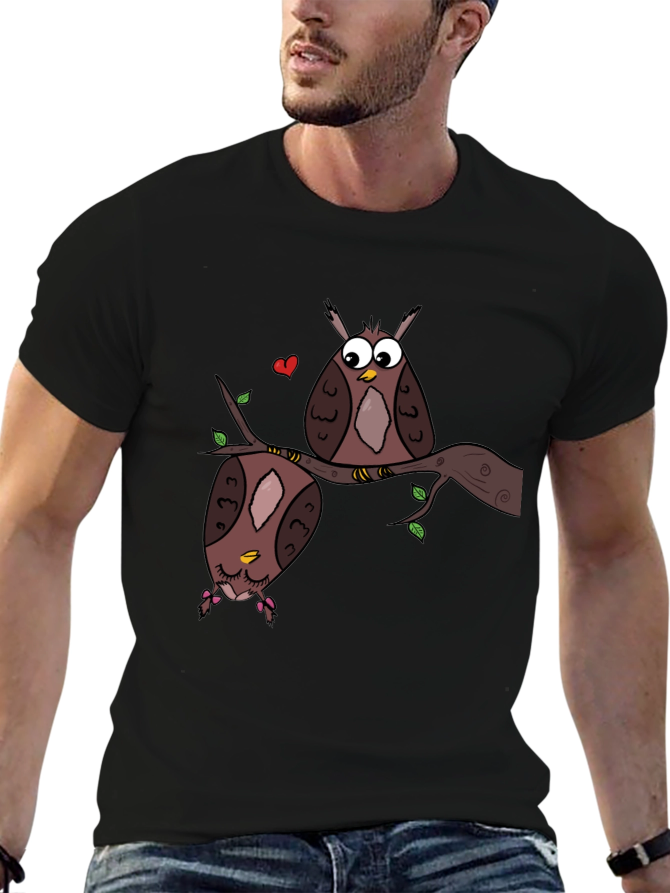Black Owl Love Graphic Tee - Black Unisex T-Shirt view 6
