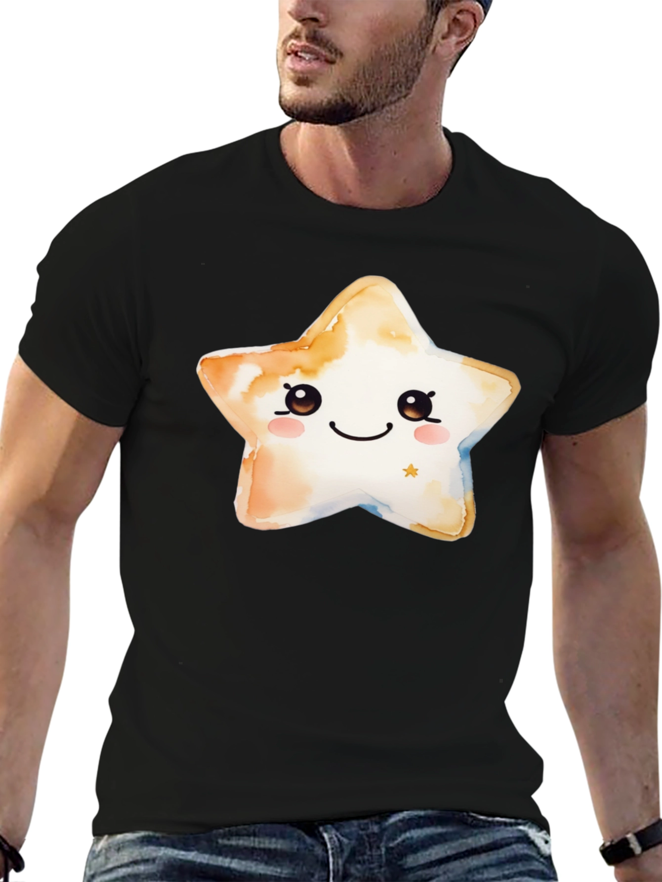 Black Cute Star Graphic T-Shirt - Black Cotton Tee view 6