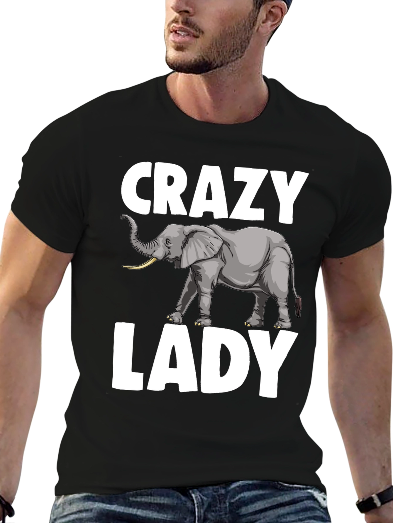 Black Crazy Elephant Lady T-Shirt - Novelty Graphic Tee view 6
