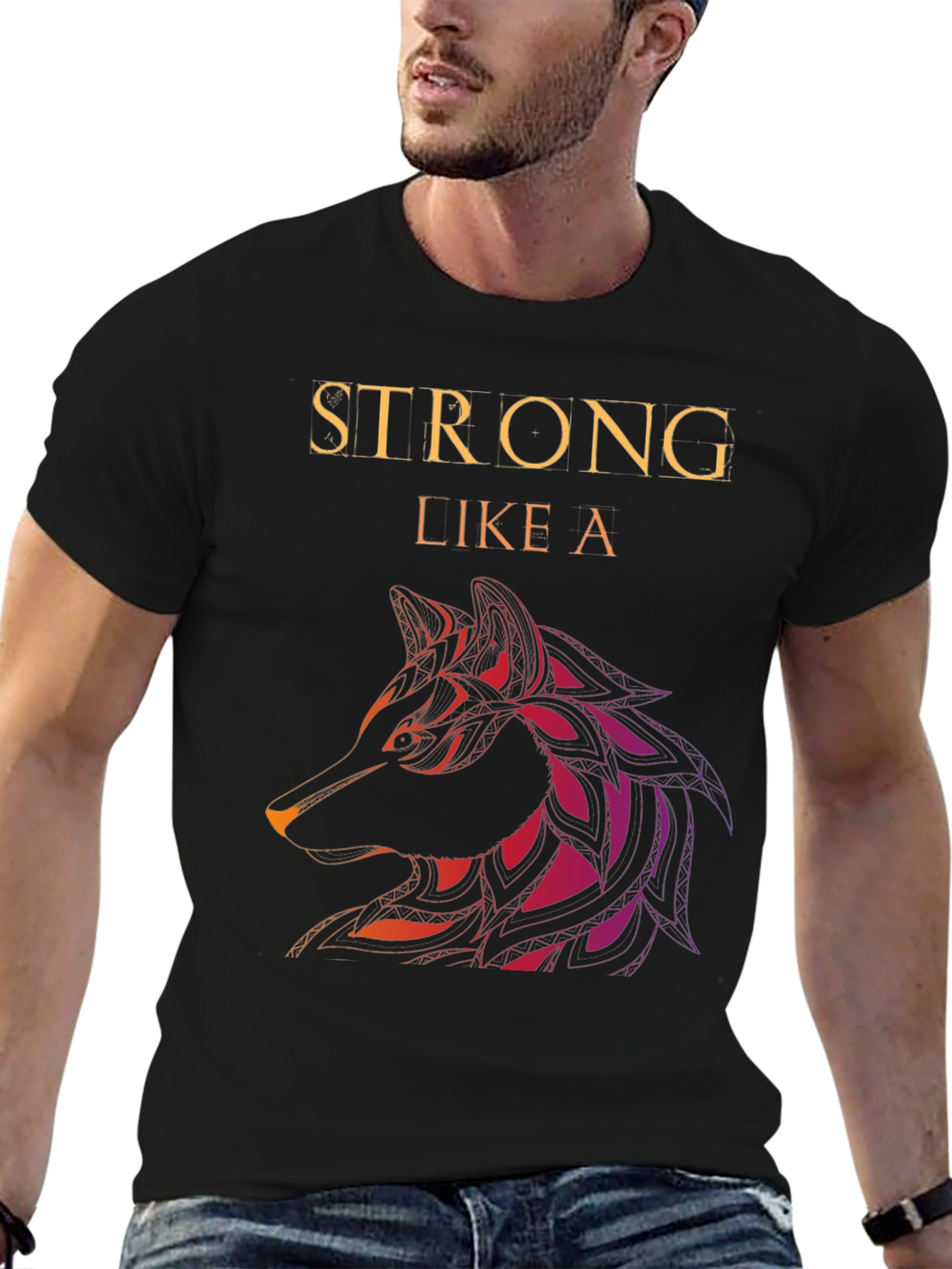 Black Strong Like a Wolf Graphic Tee view 6