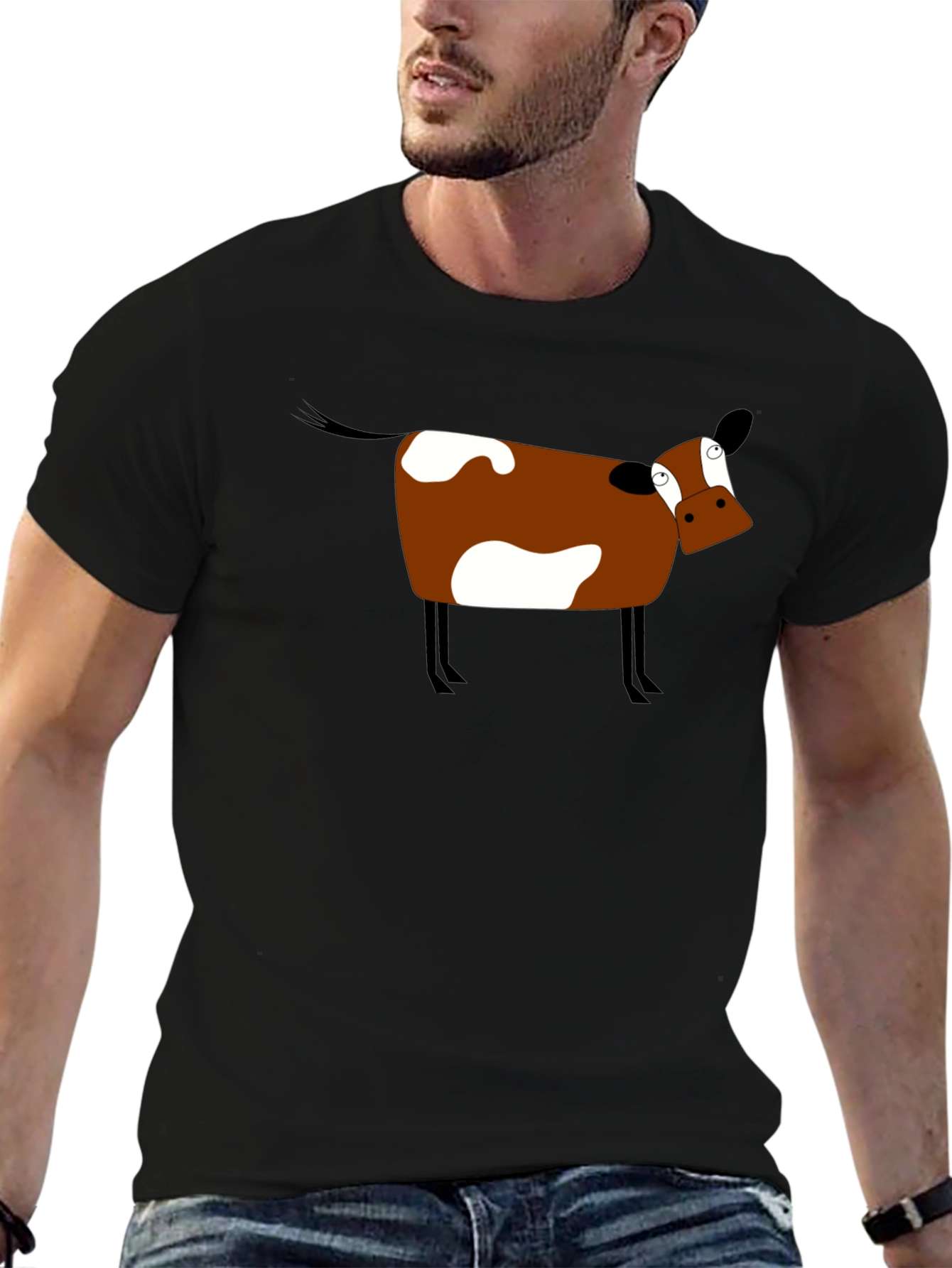 Black Funny Cow Graphic Tee - Black Cotton T-Shirt view 6