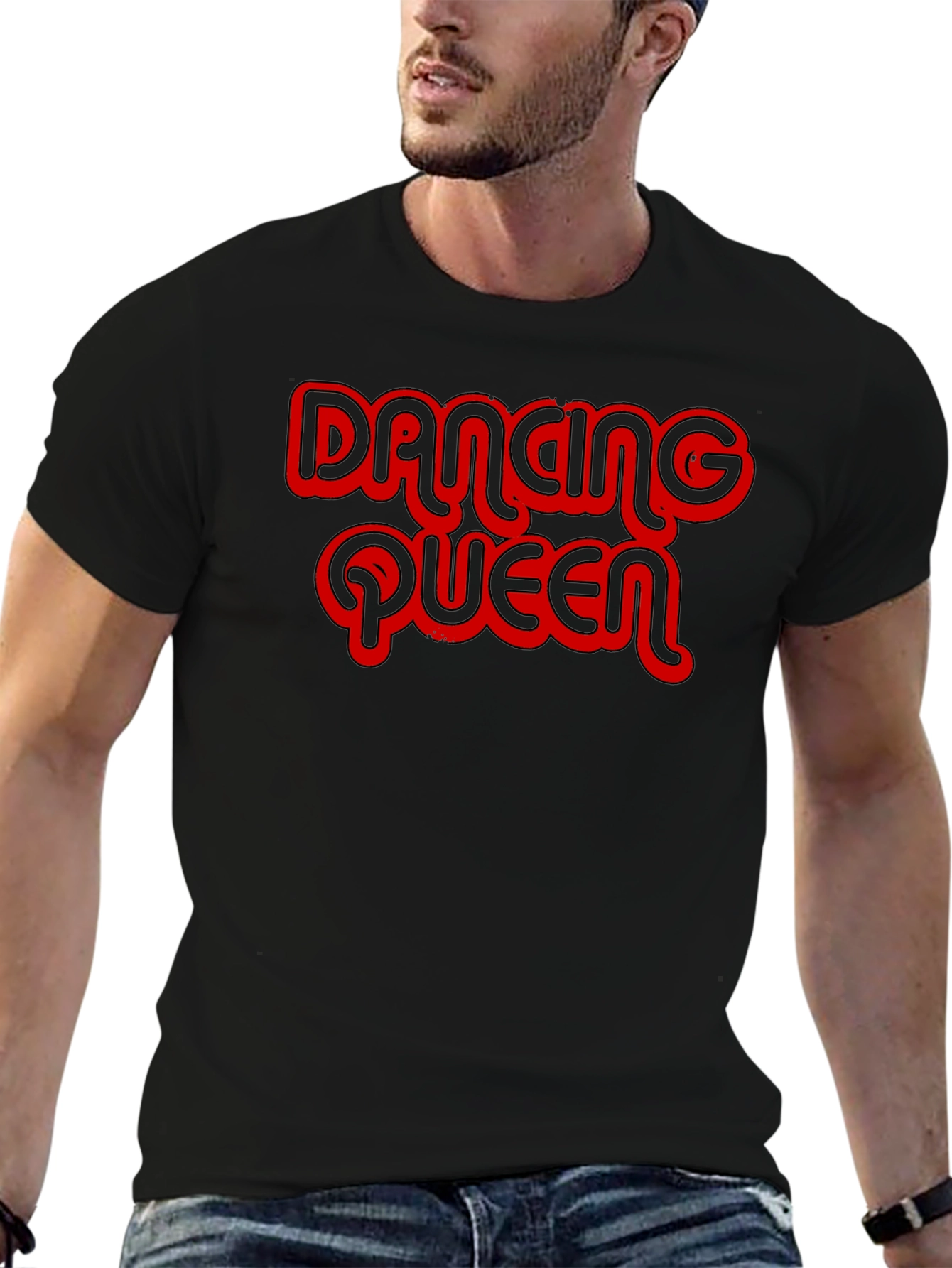 Black Dancing Queen T-Shirt - Retro Red Graphic on Black Cotton Tee view 6