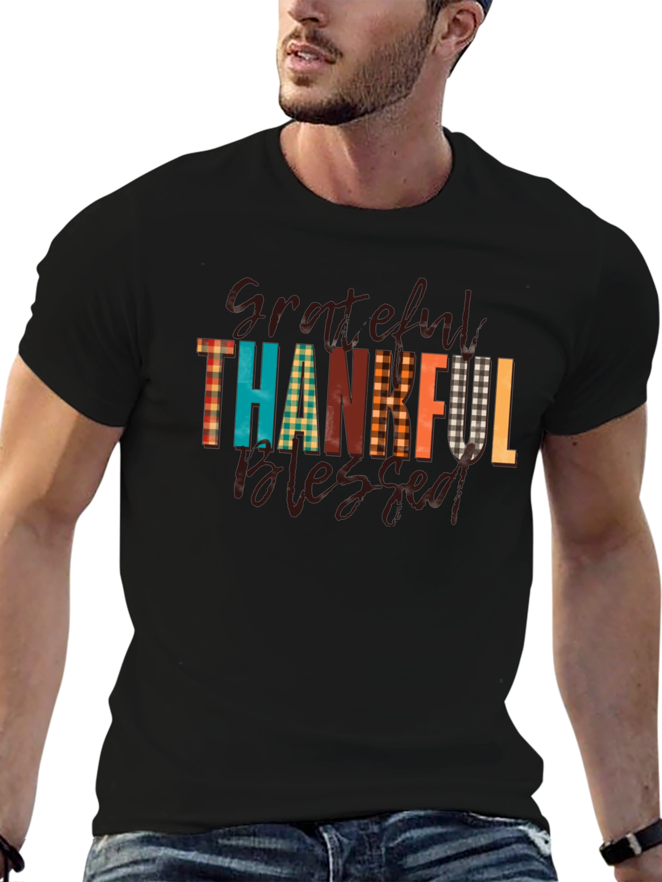Black Grateful Thankful Blessed Black T-Shirt view 6