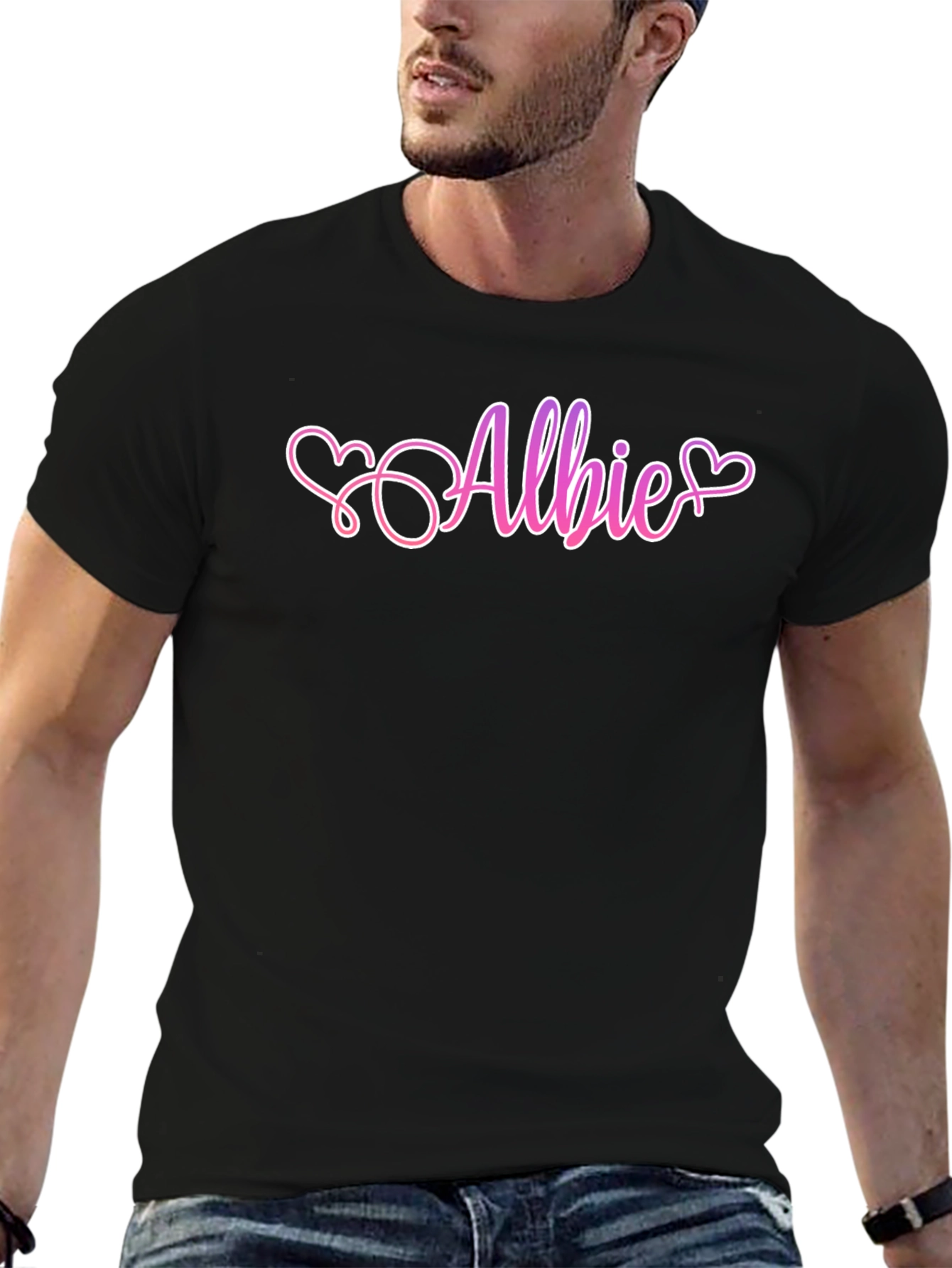 Black Personalized Albie Heart T-Shirt - Custom Name Tee view 6