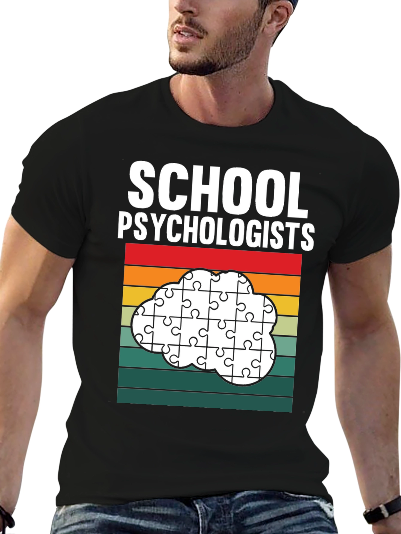 Black School Psychologist Puzzle Piece Cloud T-Shirt view 6