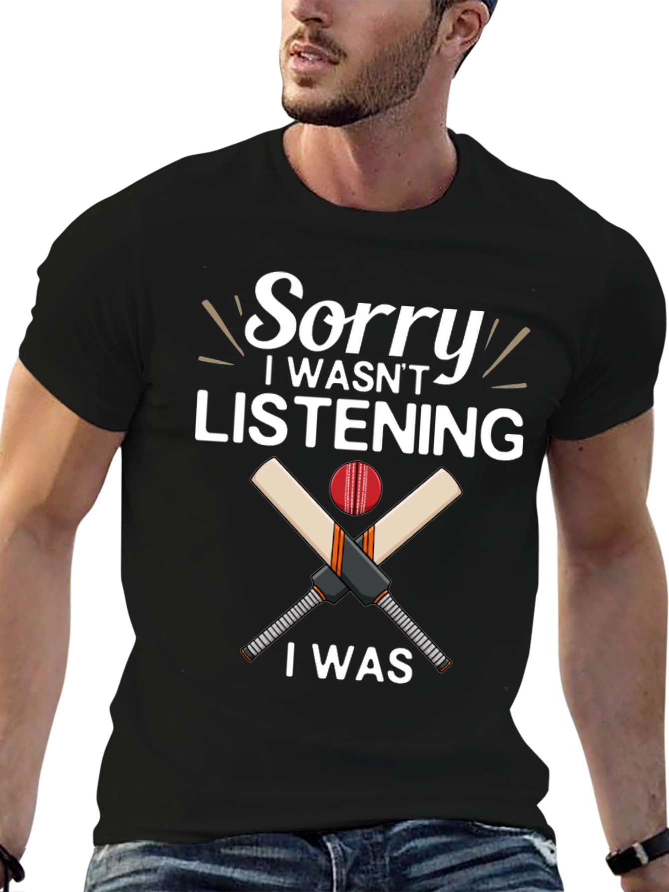 Black Cricket Lover T-Shirt - Sorry Not Listening Funny view 6