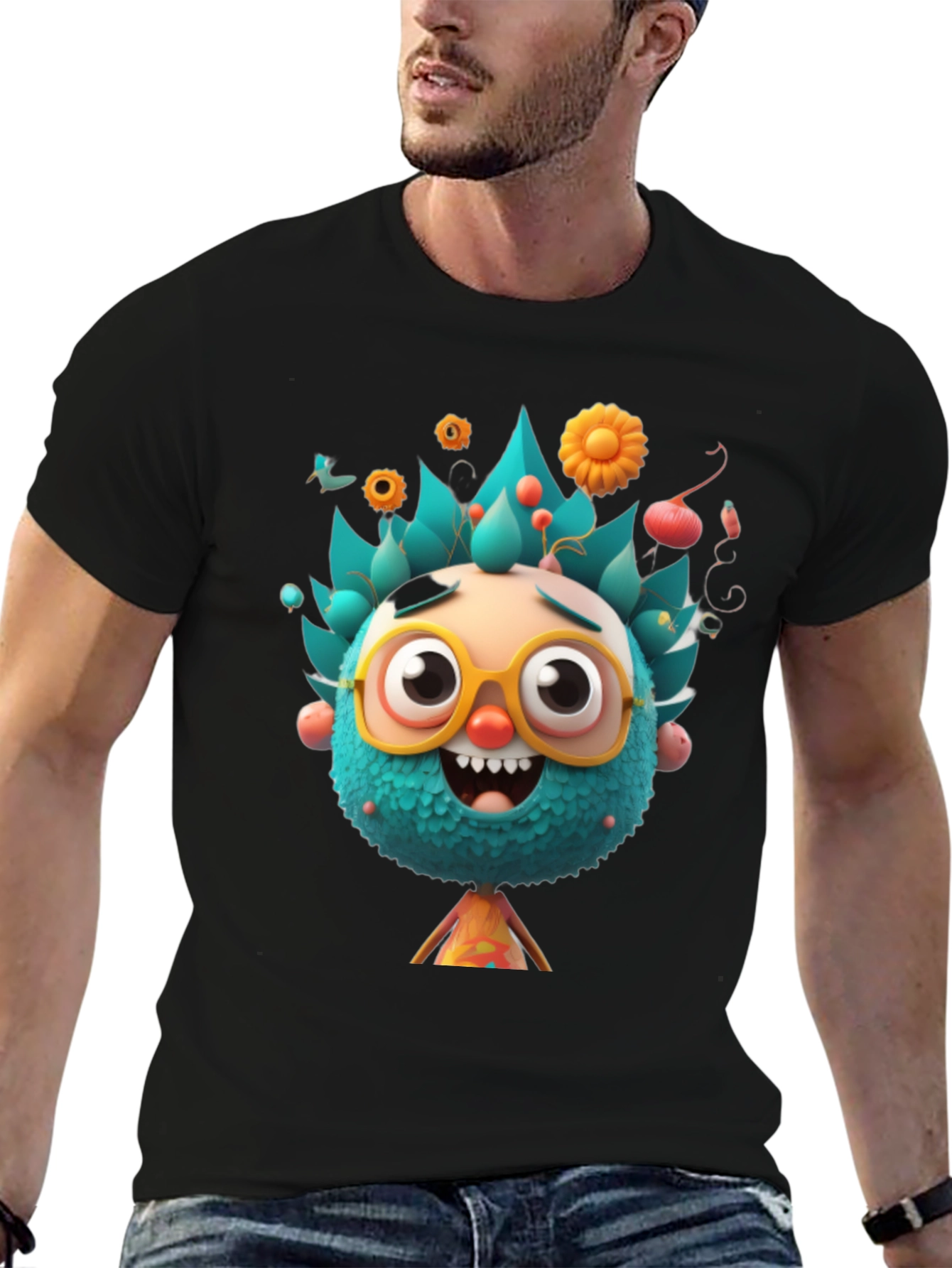 Black Fun Cartoon Character Graphic T-Shirt view 6
