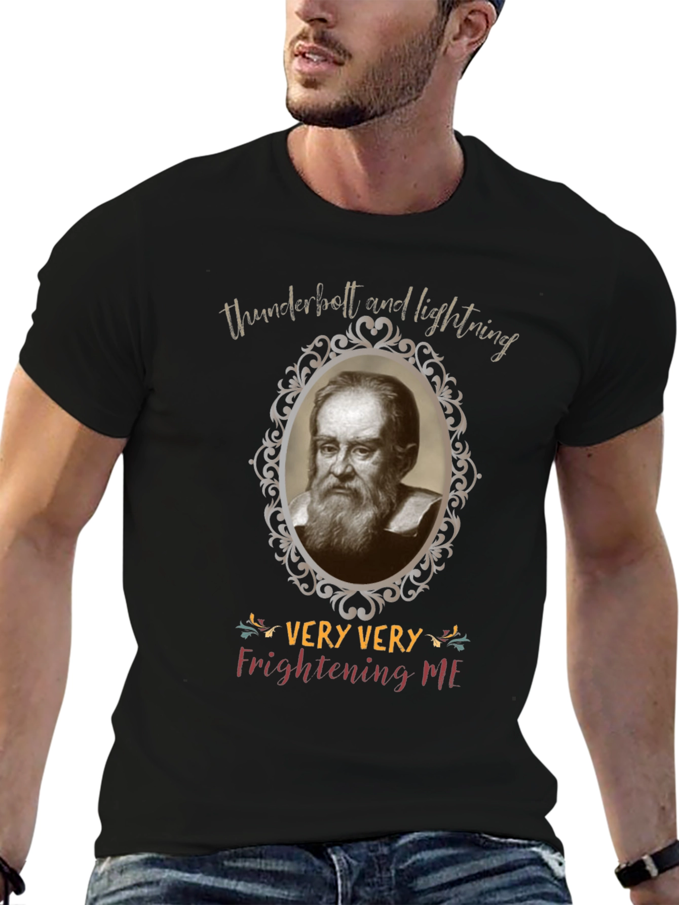 Black Funny Galileo Galilei Very Very Frightening Me T-Shirt view 6
