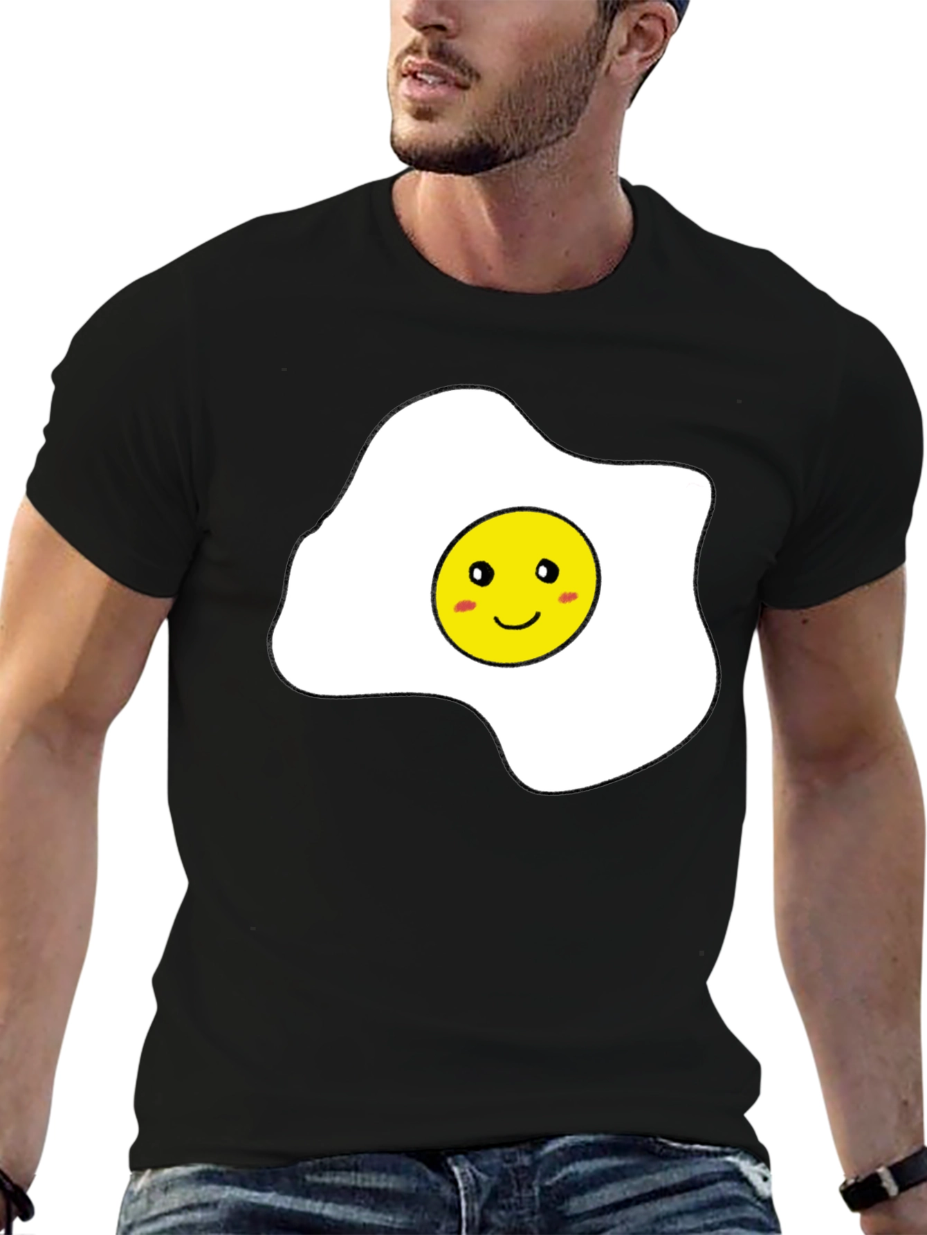 Black Funny Sunny Side Up Egg Graphic T-Shirt view 6