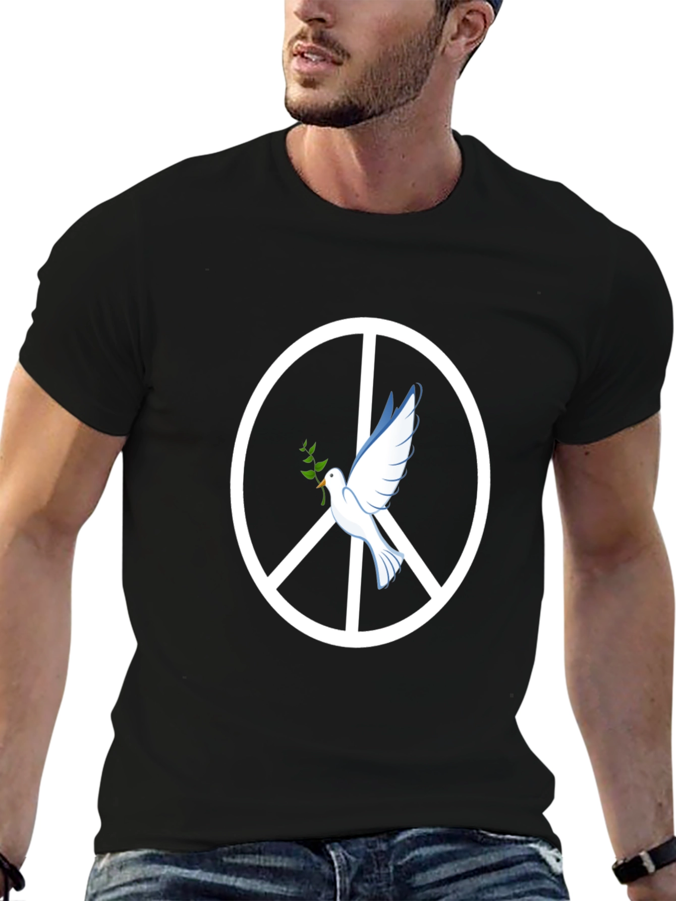 Black Peace Dove Graphic Tee - Black Cotton T-Shirt view 6