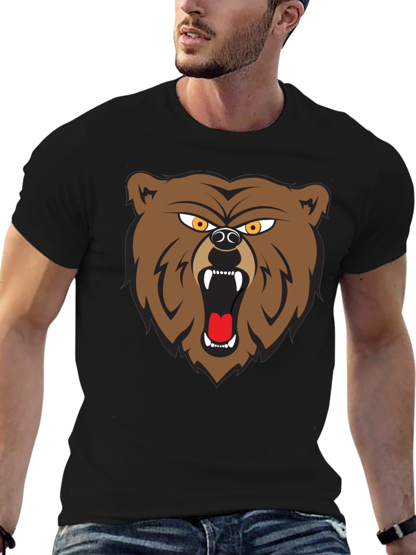 Black Bear Graphic Tee - Black Cotton T-Shirt view 6