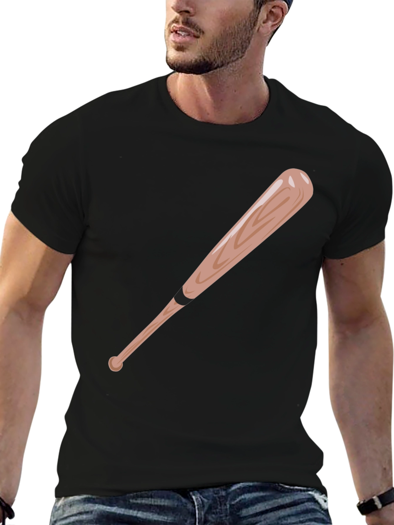 Black Baseball Bat Graphic Tee - Black Cotton T-Shirt view 6