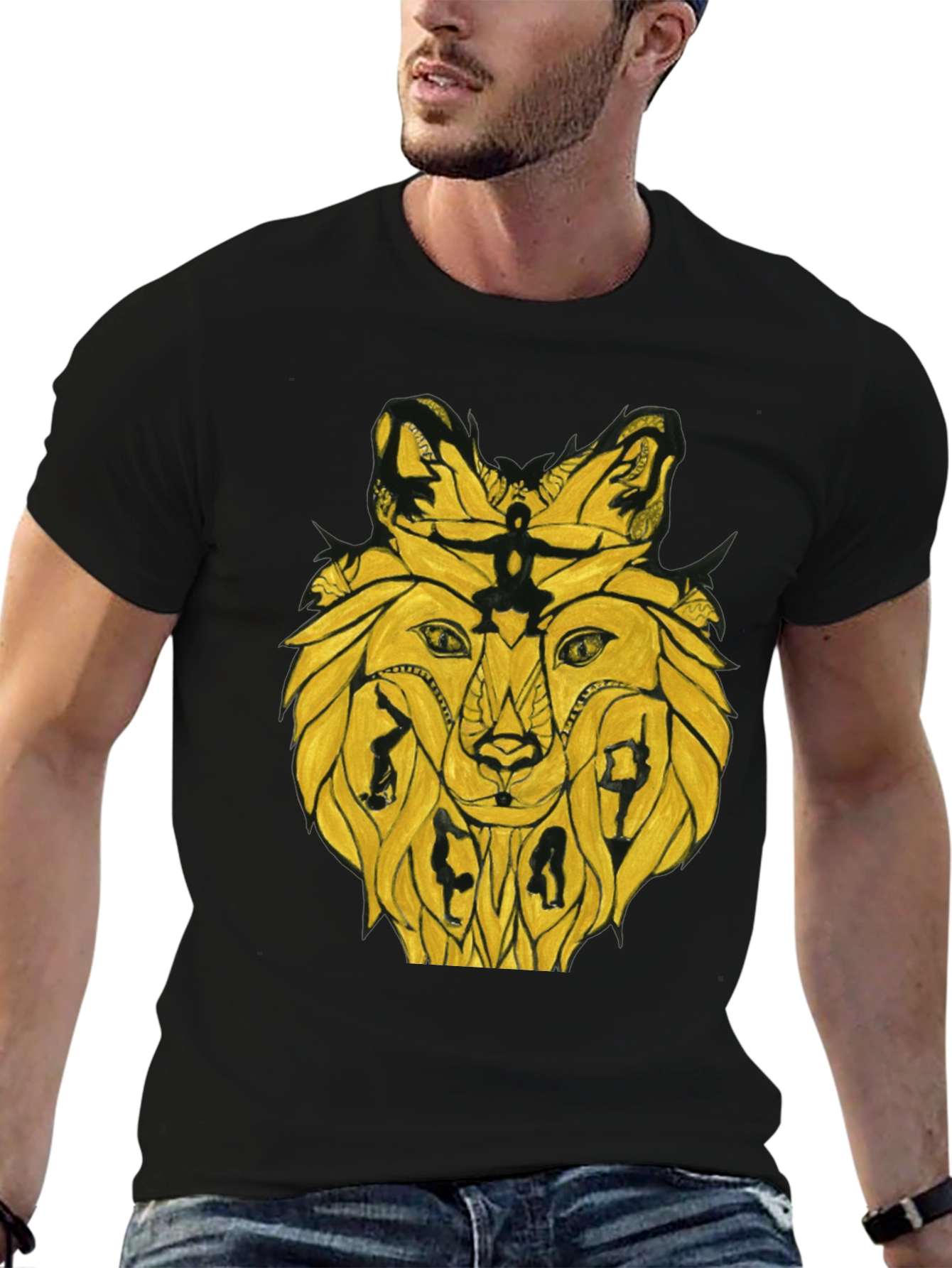 Black Abstract Lion T-Shirt - Unique Graphic Tee view 6