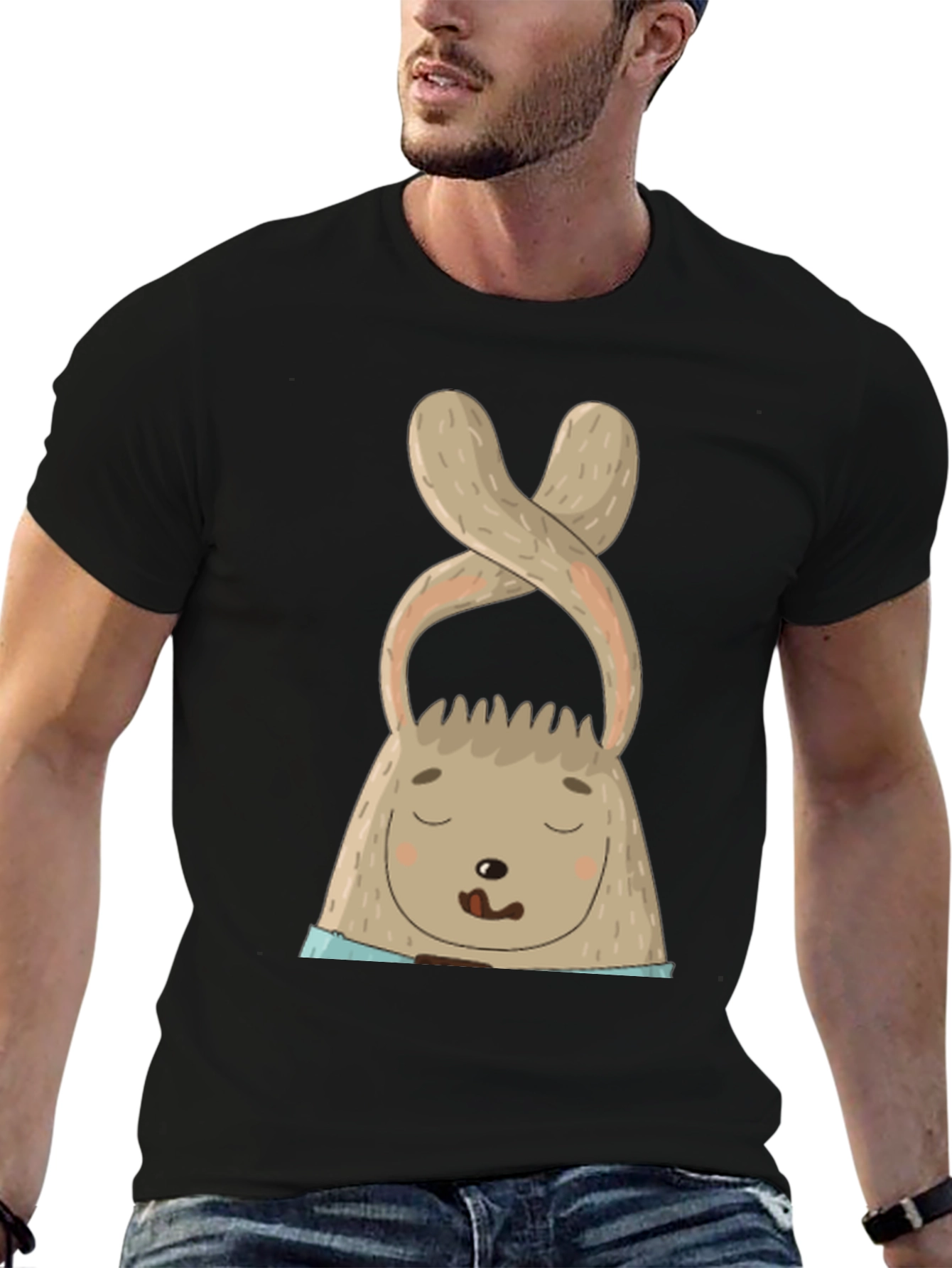 Black Cute Bunny Graphic Tee - Black Cotton Blend view 6