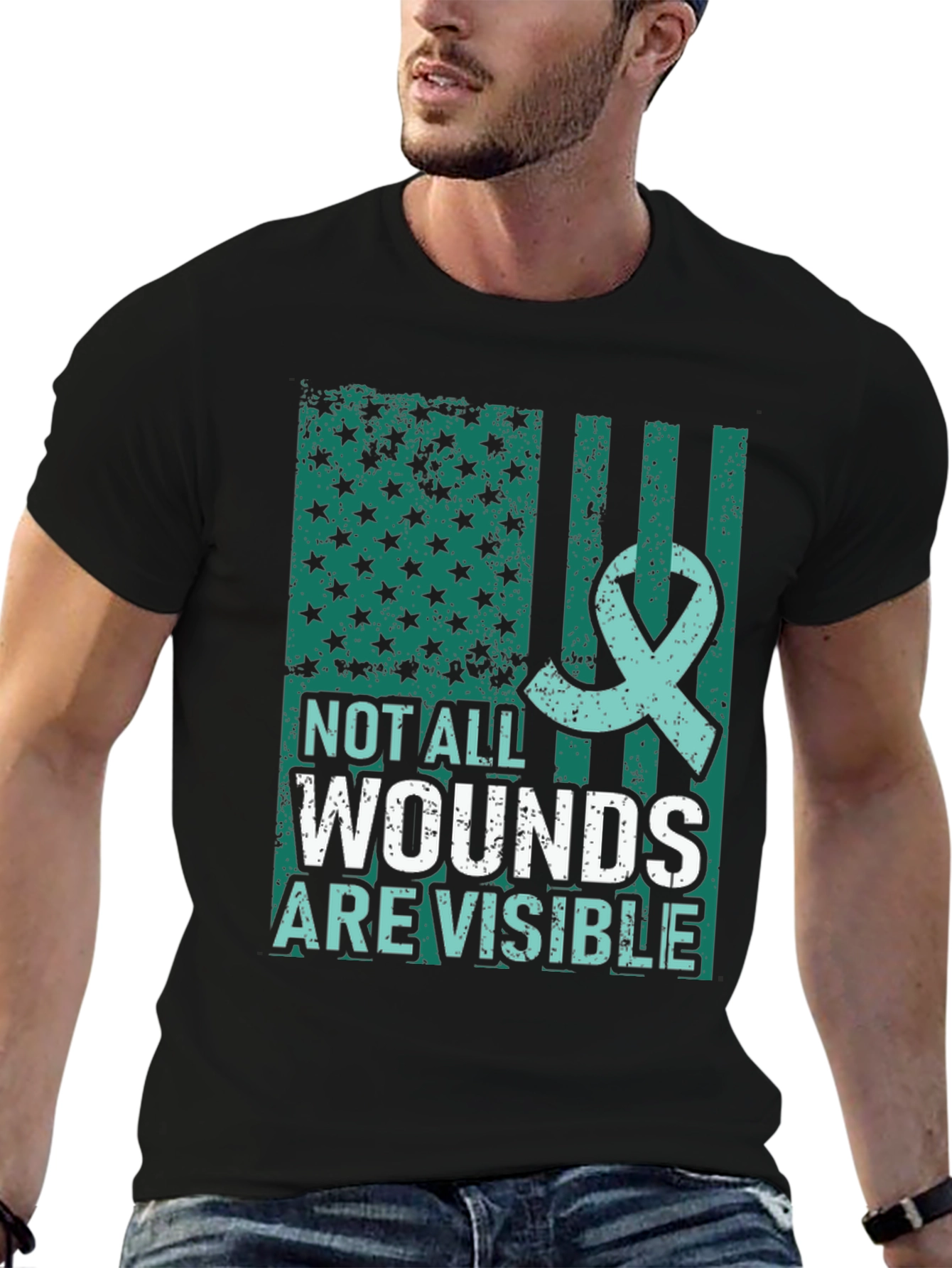 Black Not All Wounds Are Visible Mental Health Awareness T-Shirt view 6