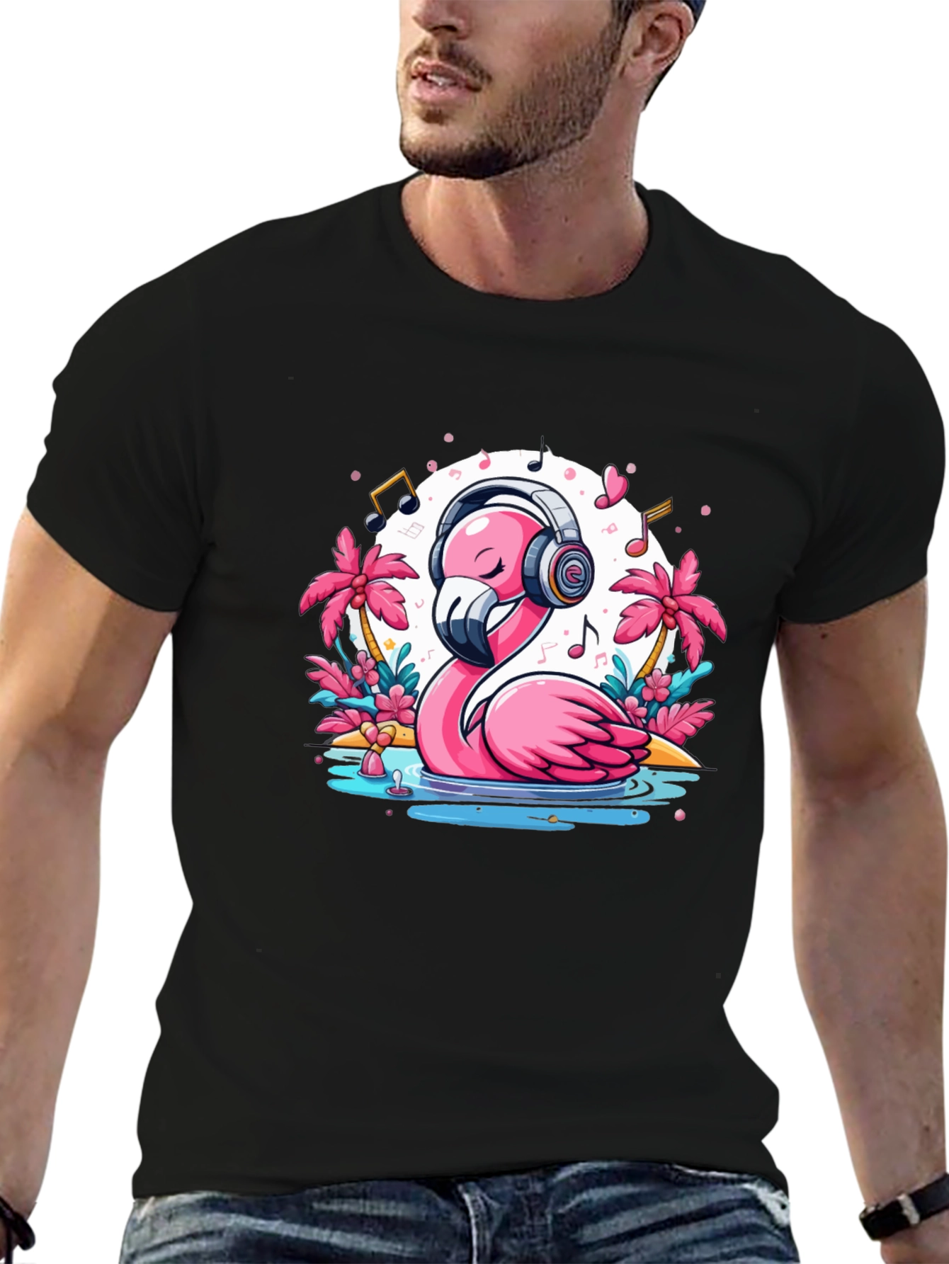 Black Flamingo Music Lover T-Shirt view 6