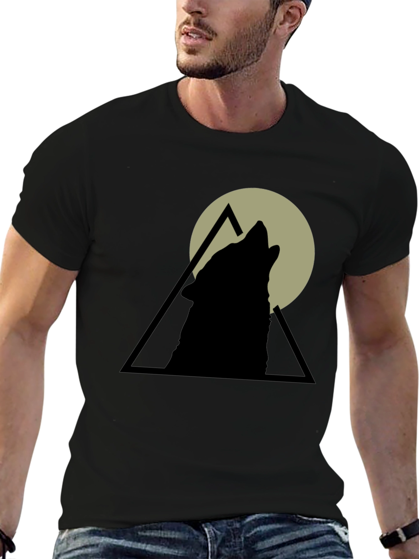 Black Wolf Howl Graphic Tee - Black Cotton T-Shirt view 6