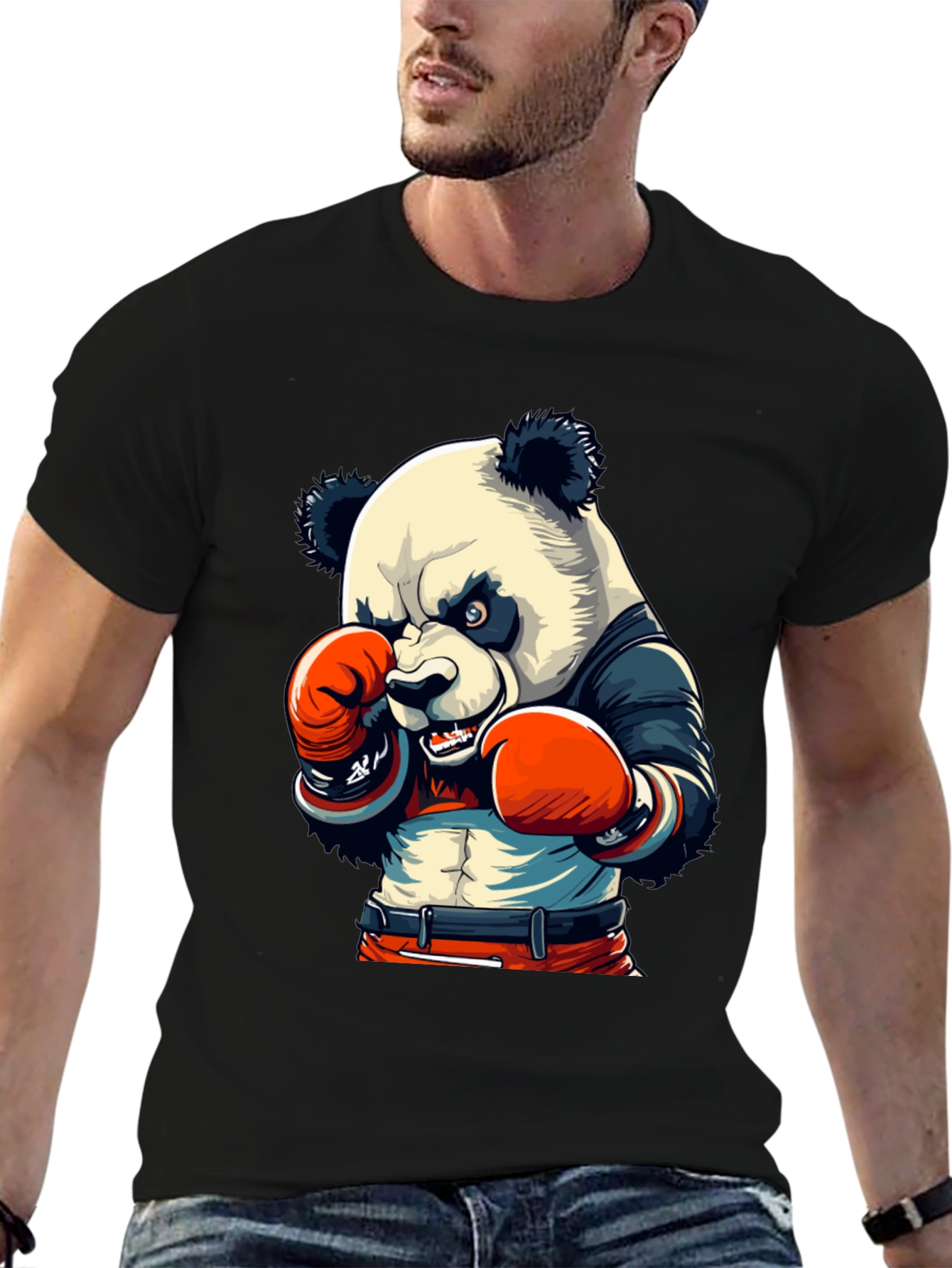 Black Panda Boxer Graphic Tee - Men's Black T-Shirt view 6