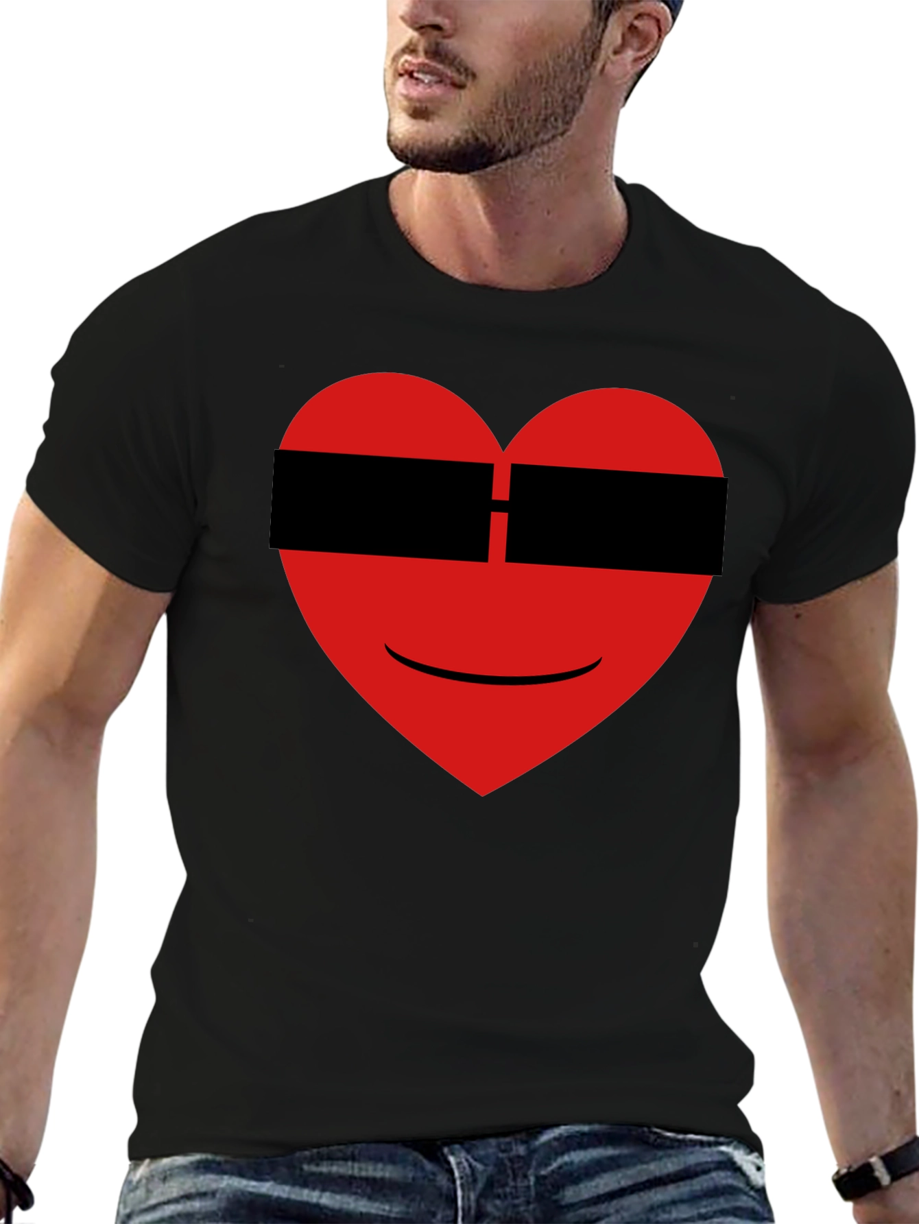 Black Cool Heart Graphic Black T-Shirt view 6