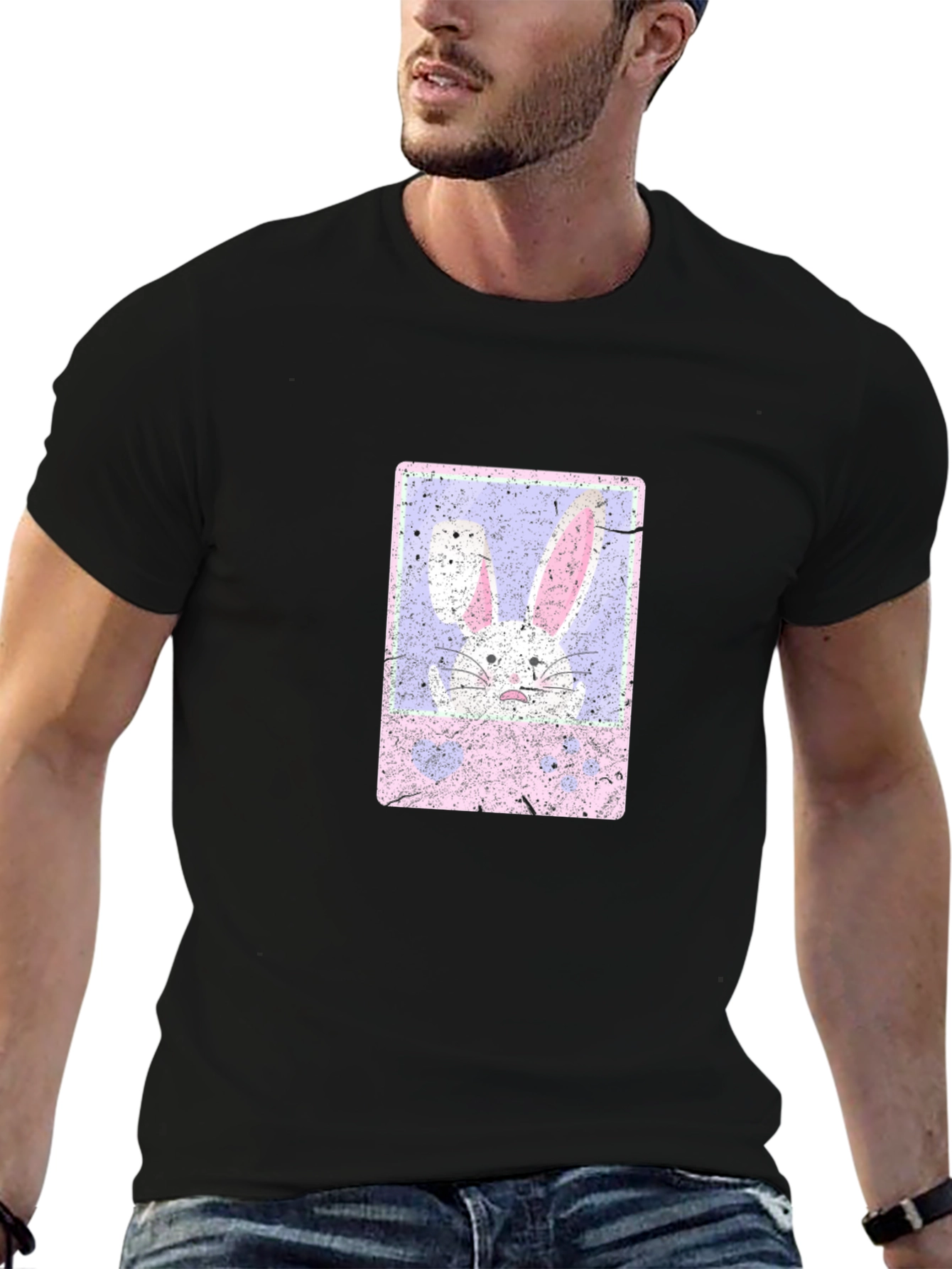 Black Easter Bunny Graphic Tee - Men's Black T-Shirt view 6