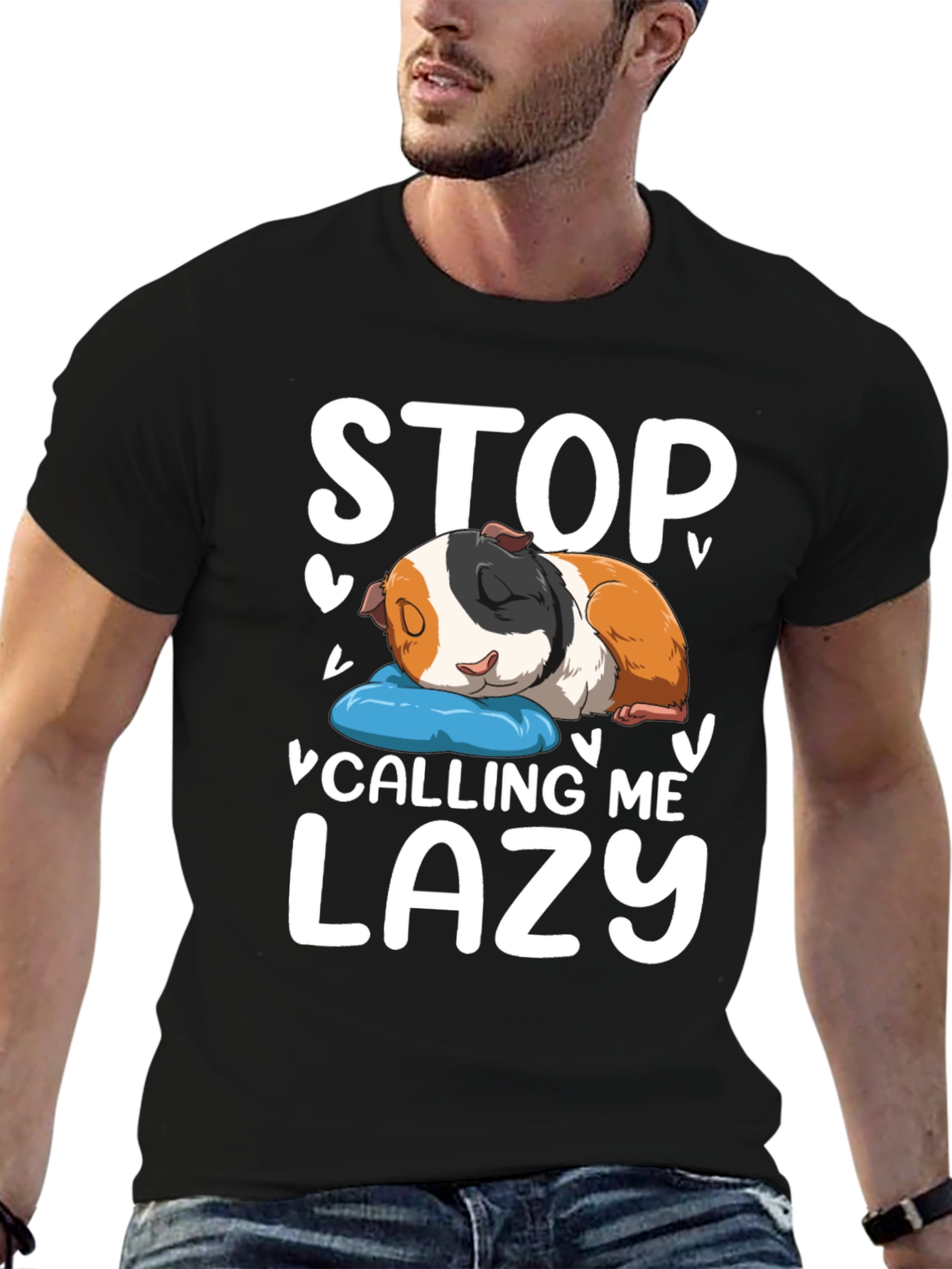 Black Stop Calling Me Lazy Guinea Pig T-Shirt view 6
