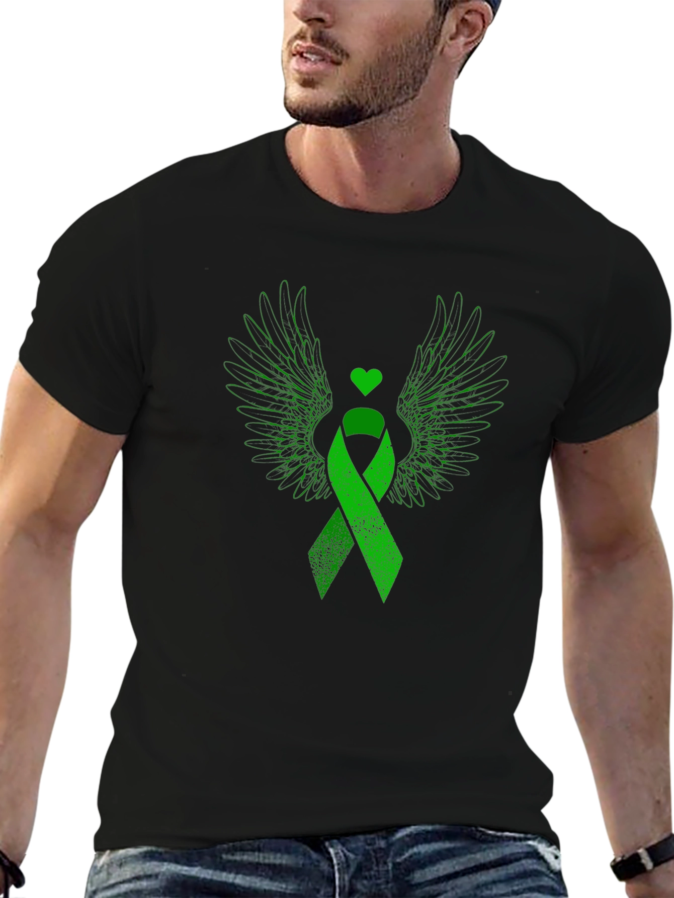 Black Green Ribbon Wings Graphic Tee view 6