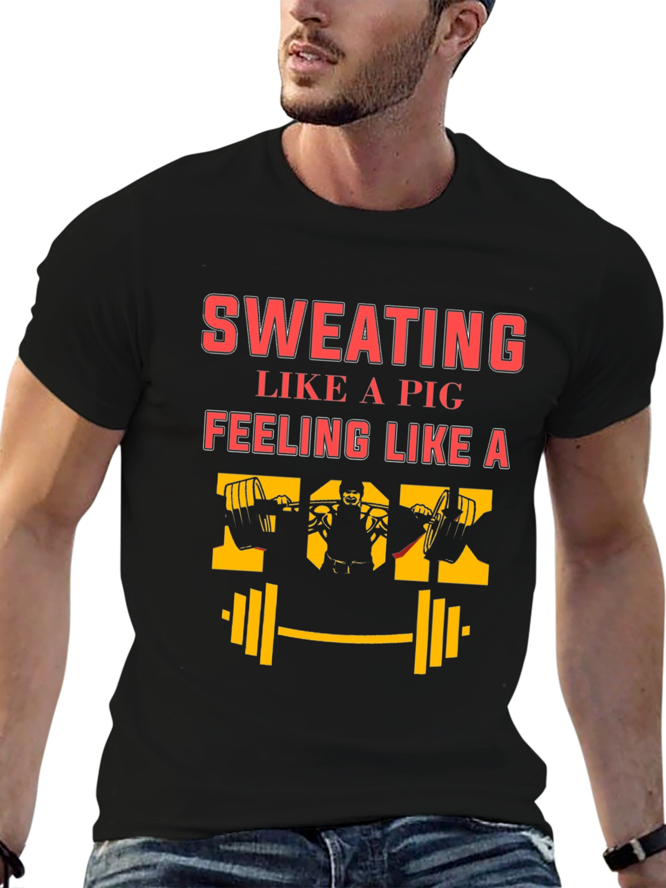 Black Sweating Pig Funny Workout Graphic Tee view 6