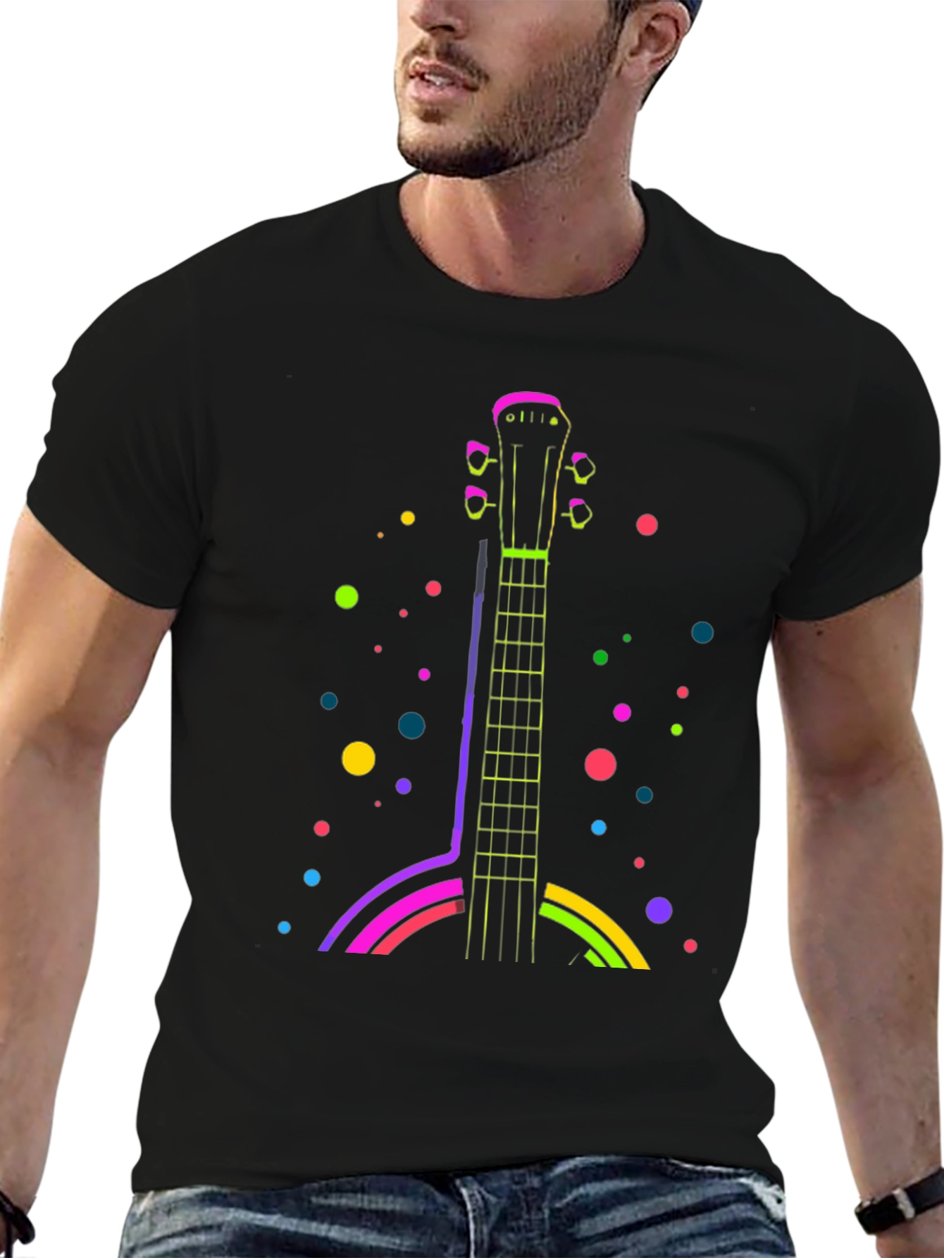 Black Neon Guitar T-Shirt - Funky Music Tee view 6