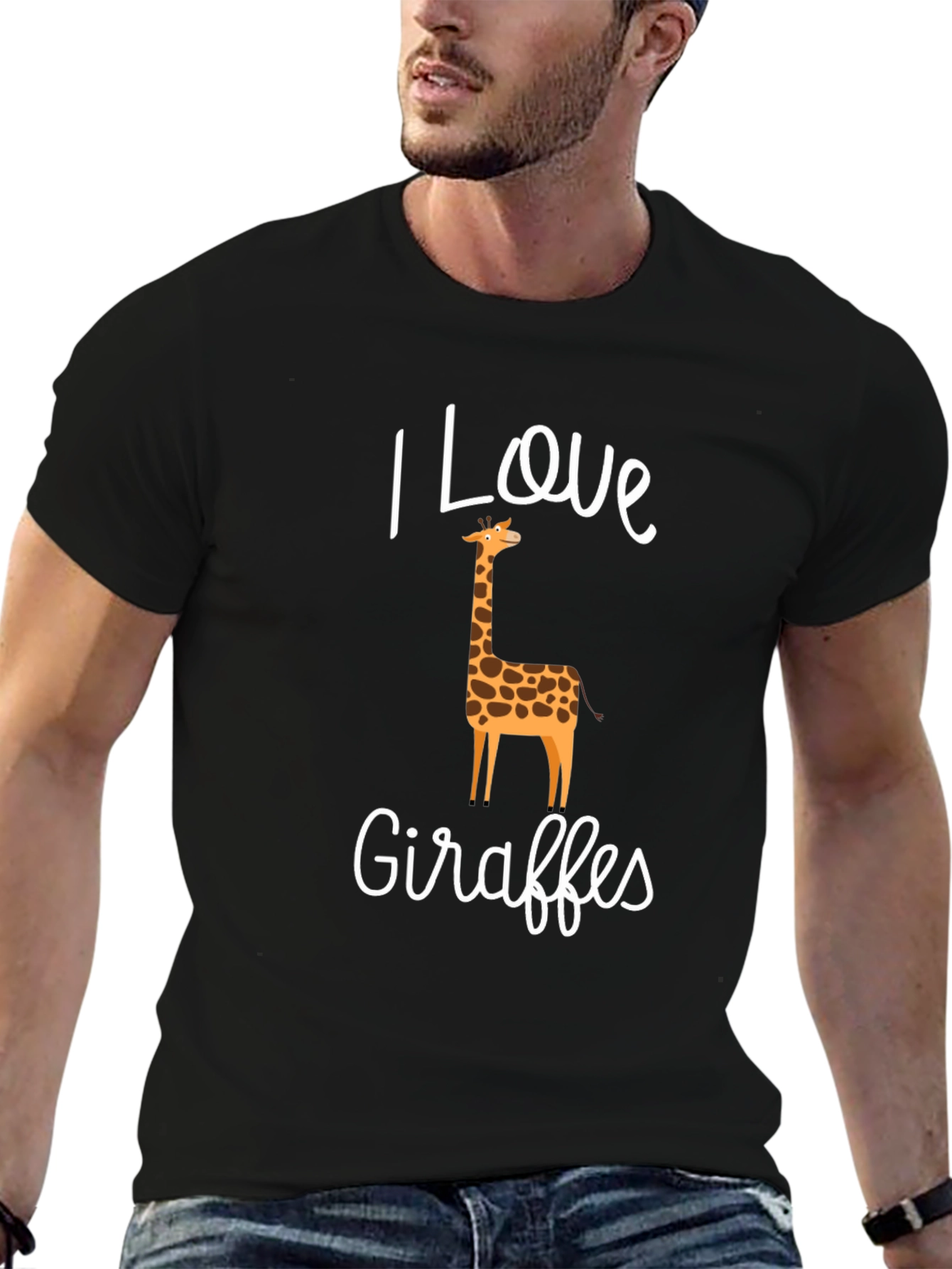 Black I Love Giraffes Graphic T-Shirt - Black Crew Neck Tee view 6