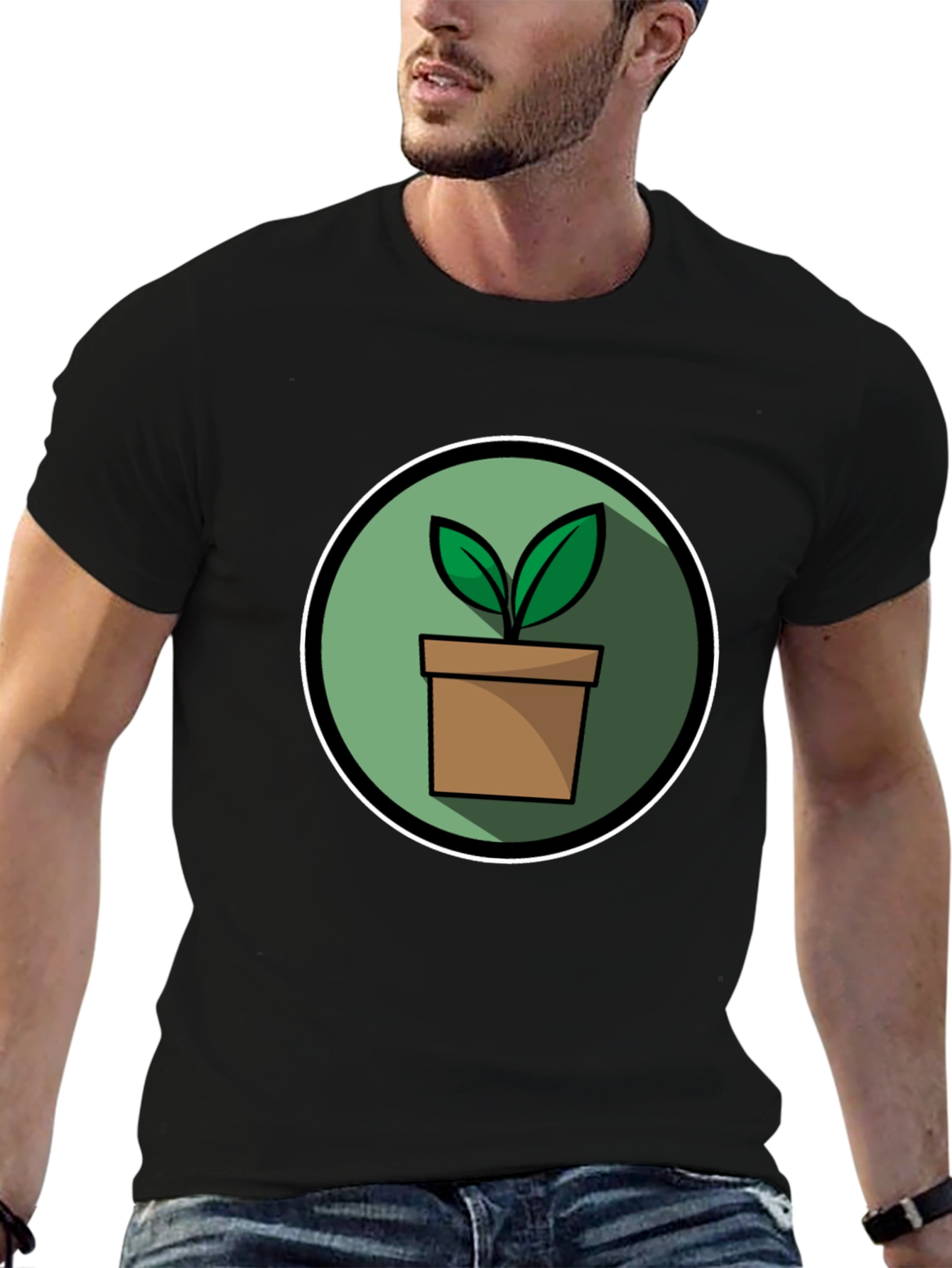 Black Plant Pot Graphic Tee - Black Cotton Blend T-Shirt view 6