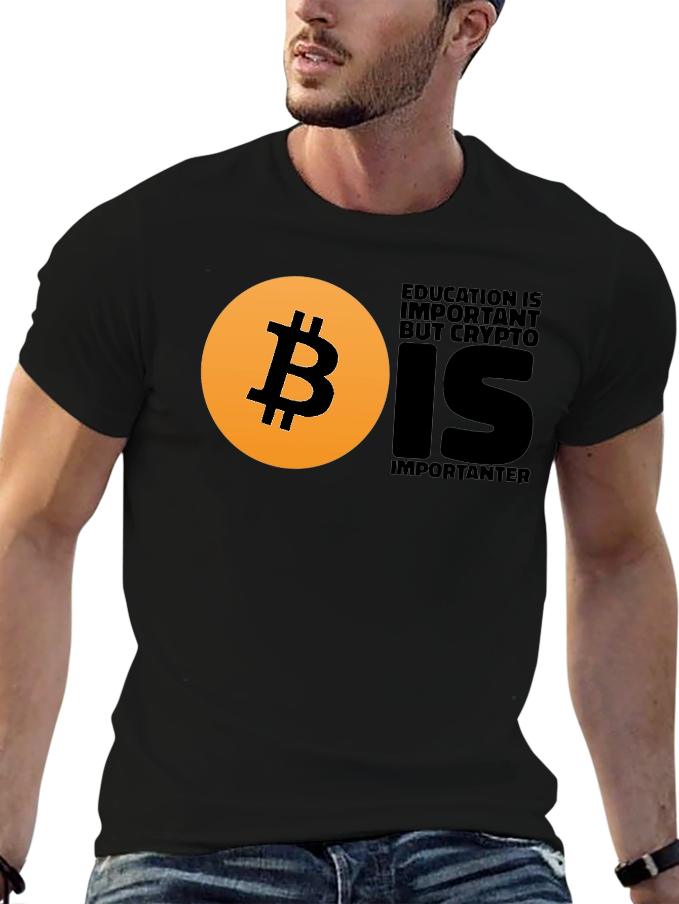 Black Crypto Education T-Shirt - Bitcoin Design view 6