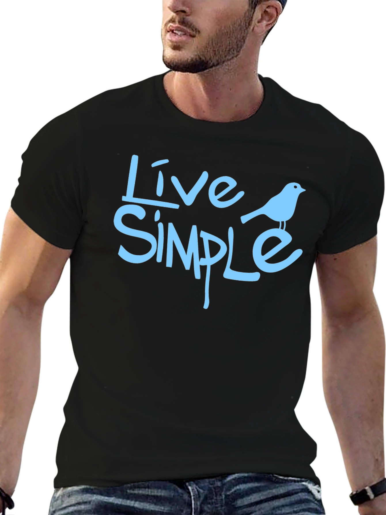 Black Live Simple Bird Graphic Black T-Shirt view 6
