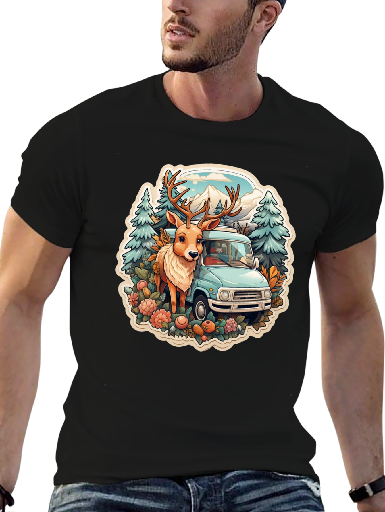 Black Deer & Camper Van Graphic Tee view 6