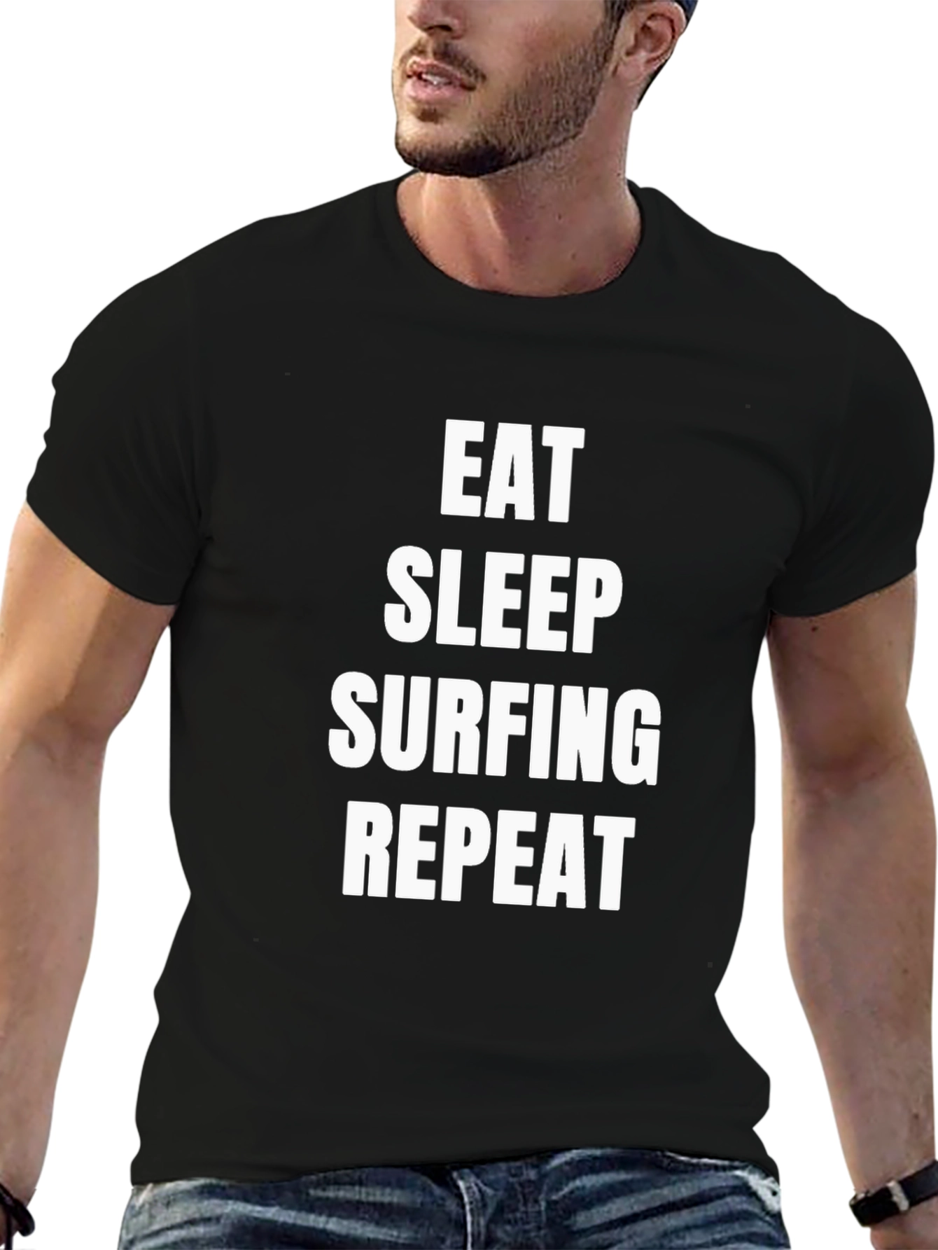 Black Eat Sleep Surfing Repeat Graphic Tee view 6