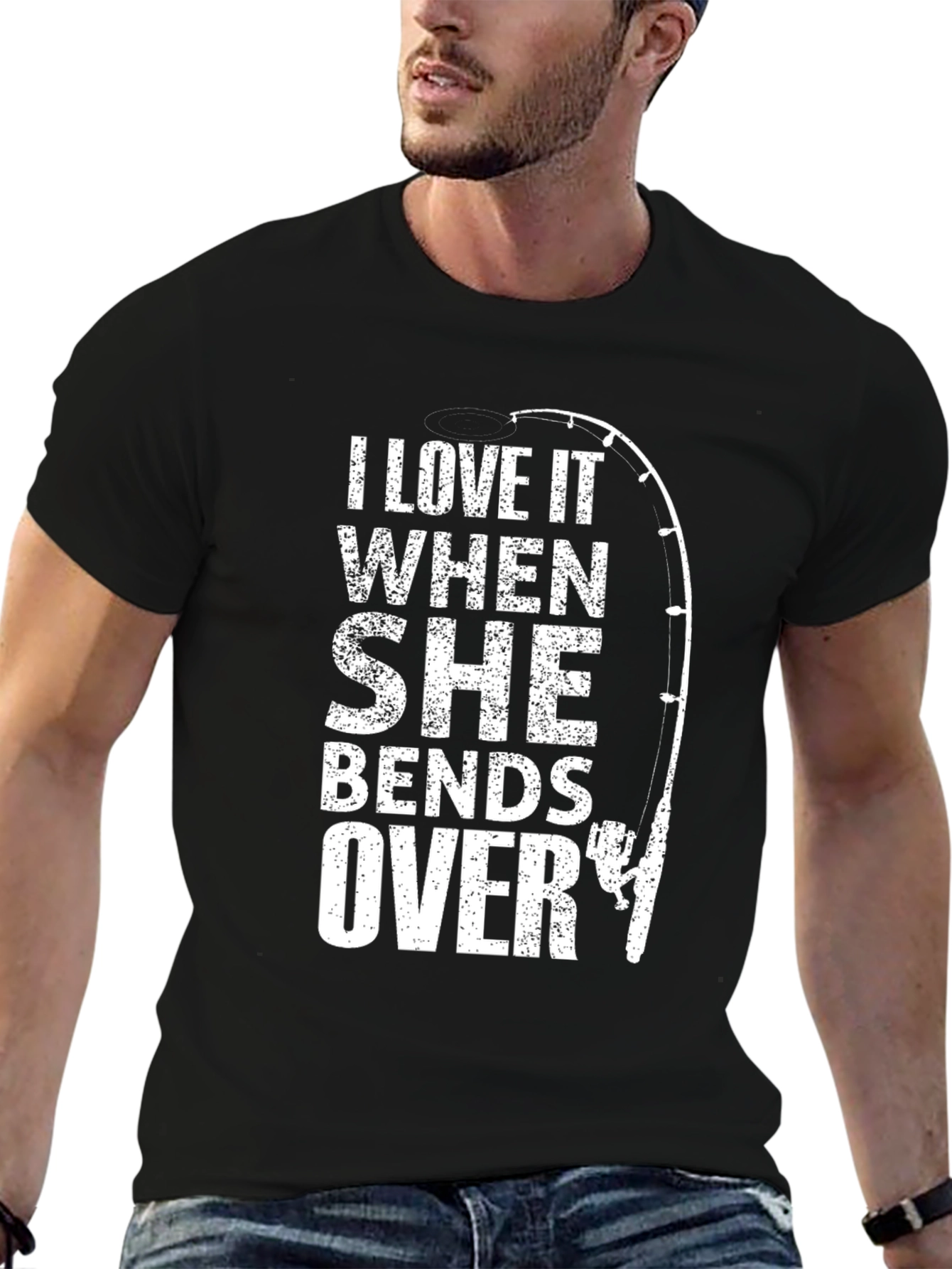 Black Fishing Humor T-Shirt: I Love When She Bends Over view 6