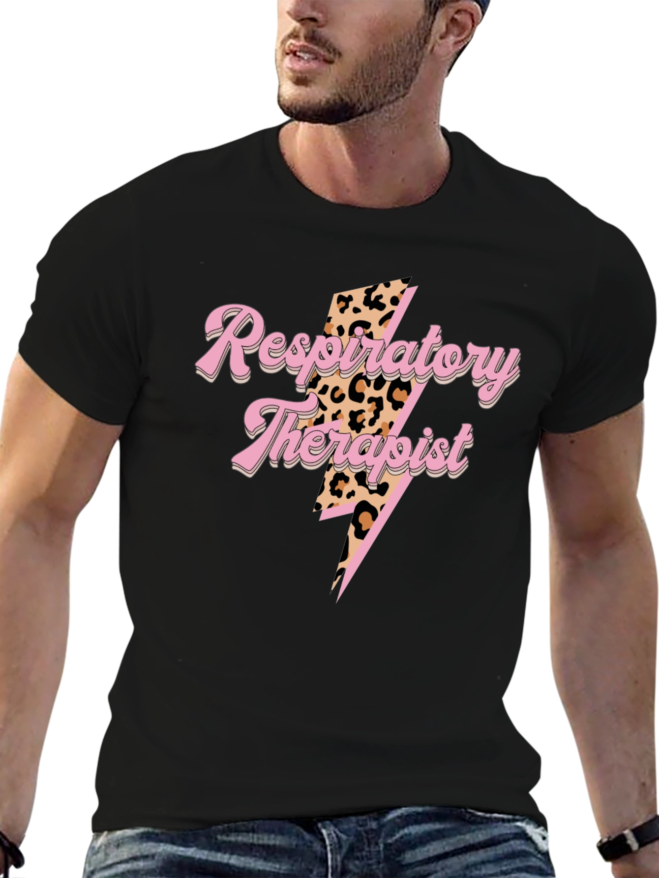 Black Respiratory Therapist T-Shirt Leopard Lightning view 6