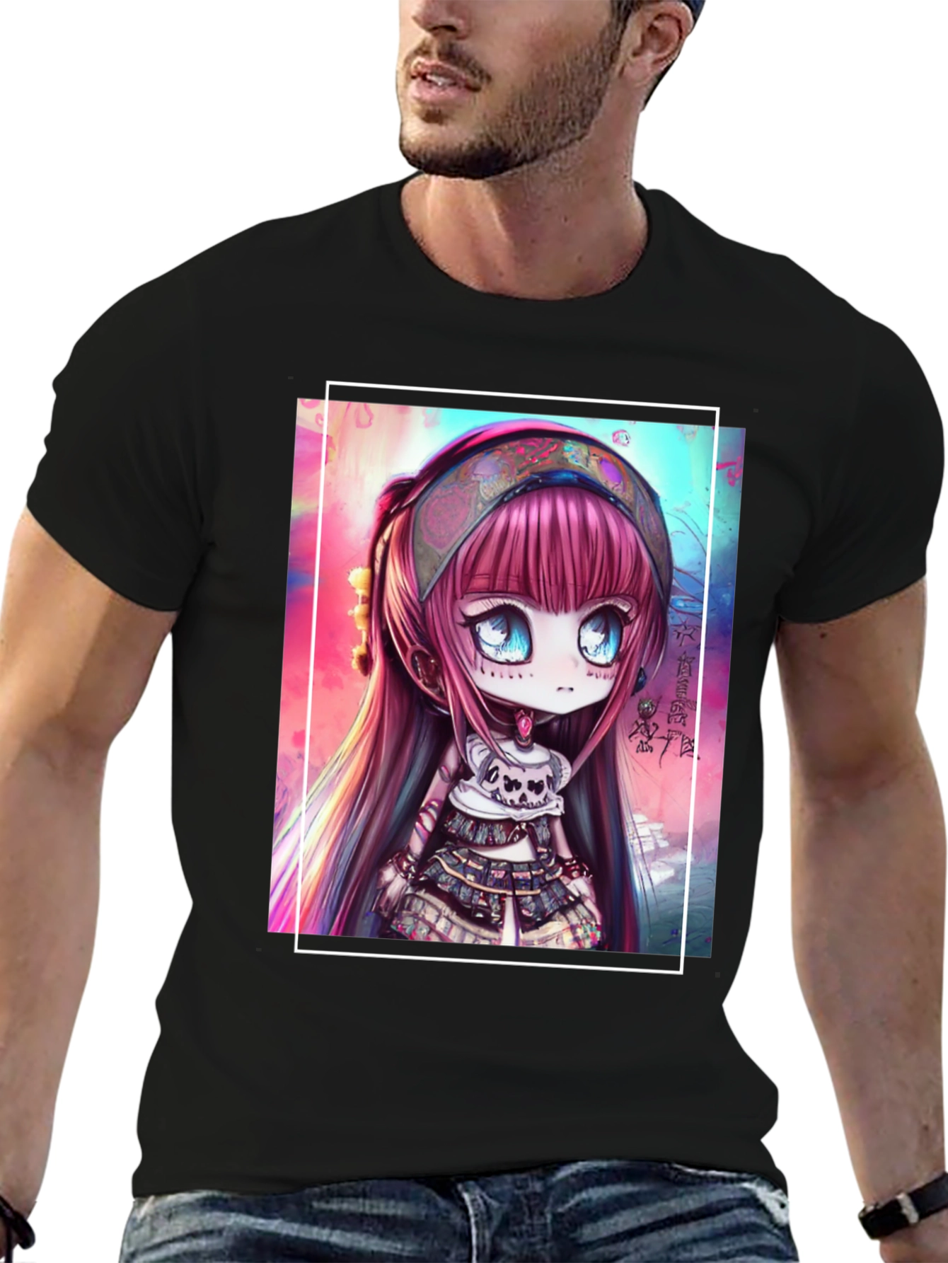 Black Anime Girl Graphic Black T-Shirt view 6