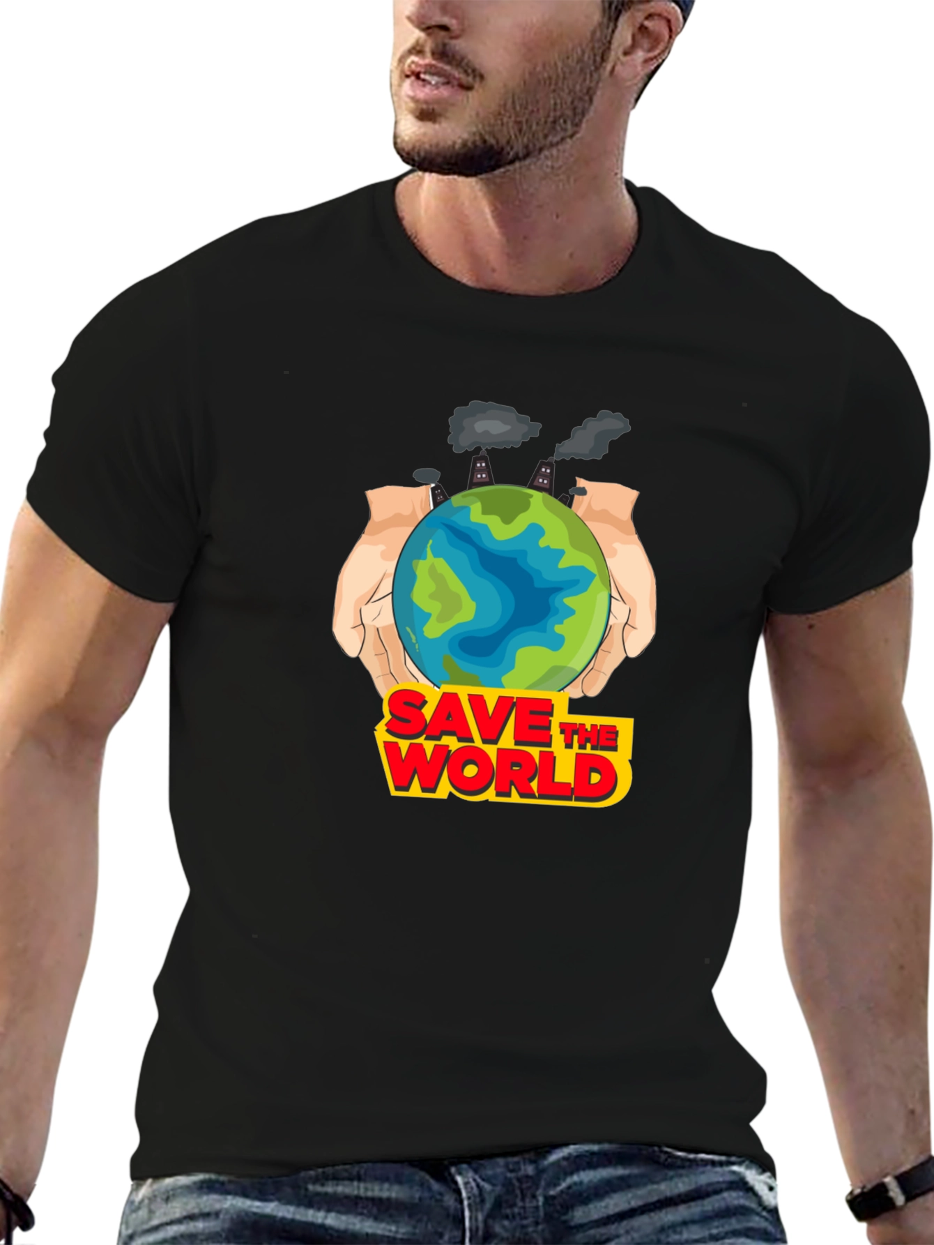 Black Save the World Graphic T-Shirt - Earth Day Apparel view 6