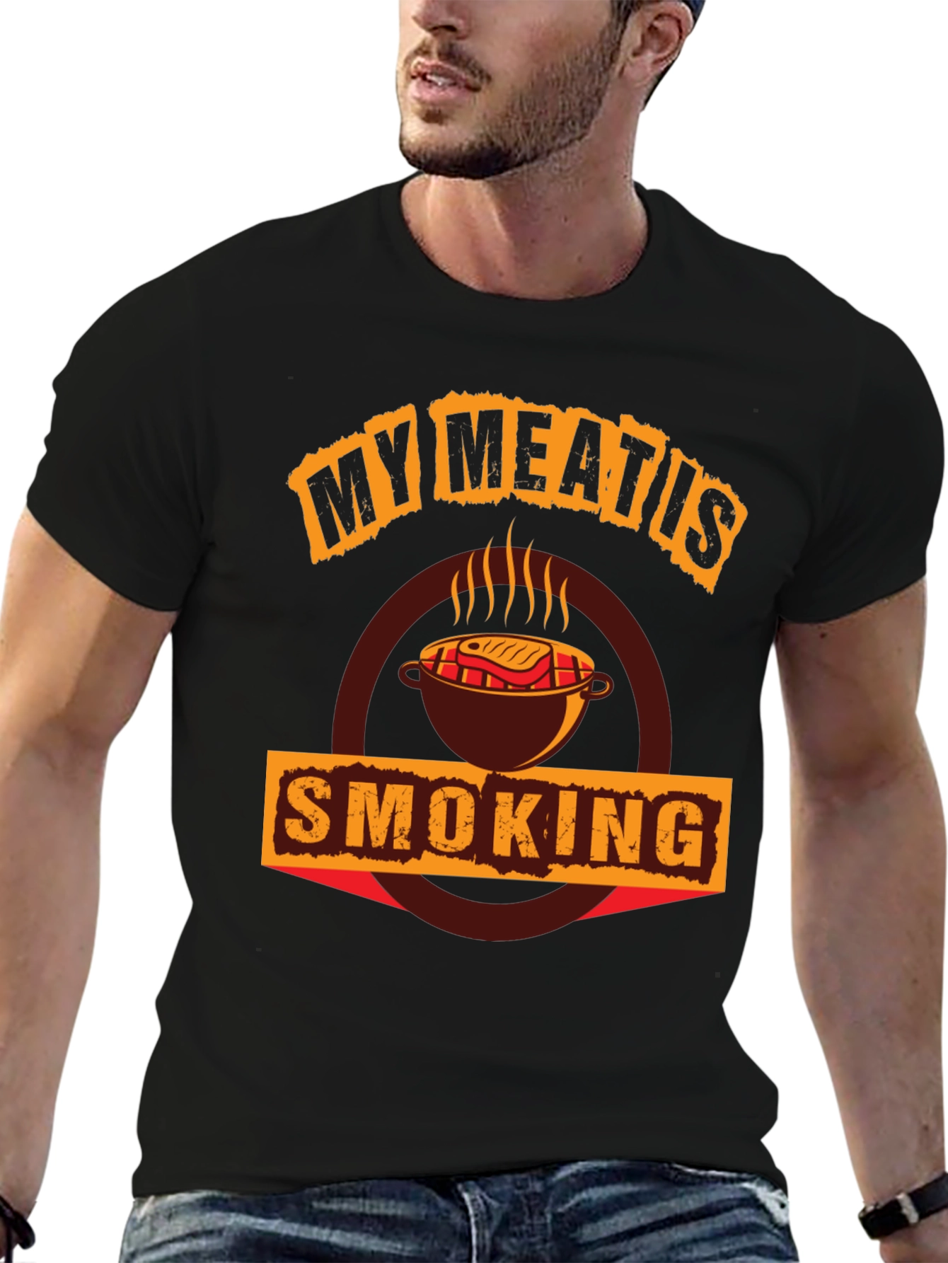 Black My Meat Is Smoking BBQ T-Shirt view 6