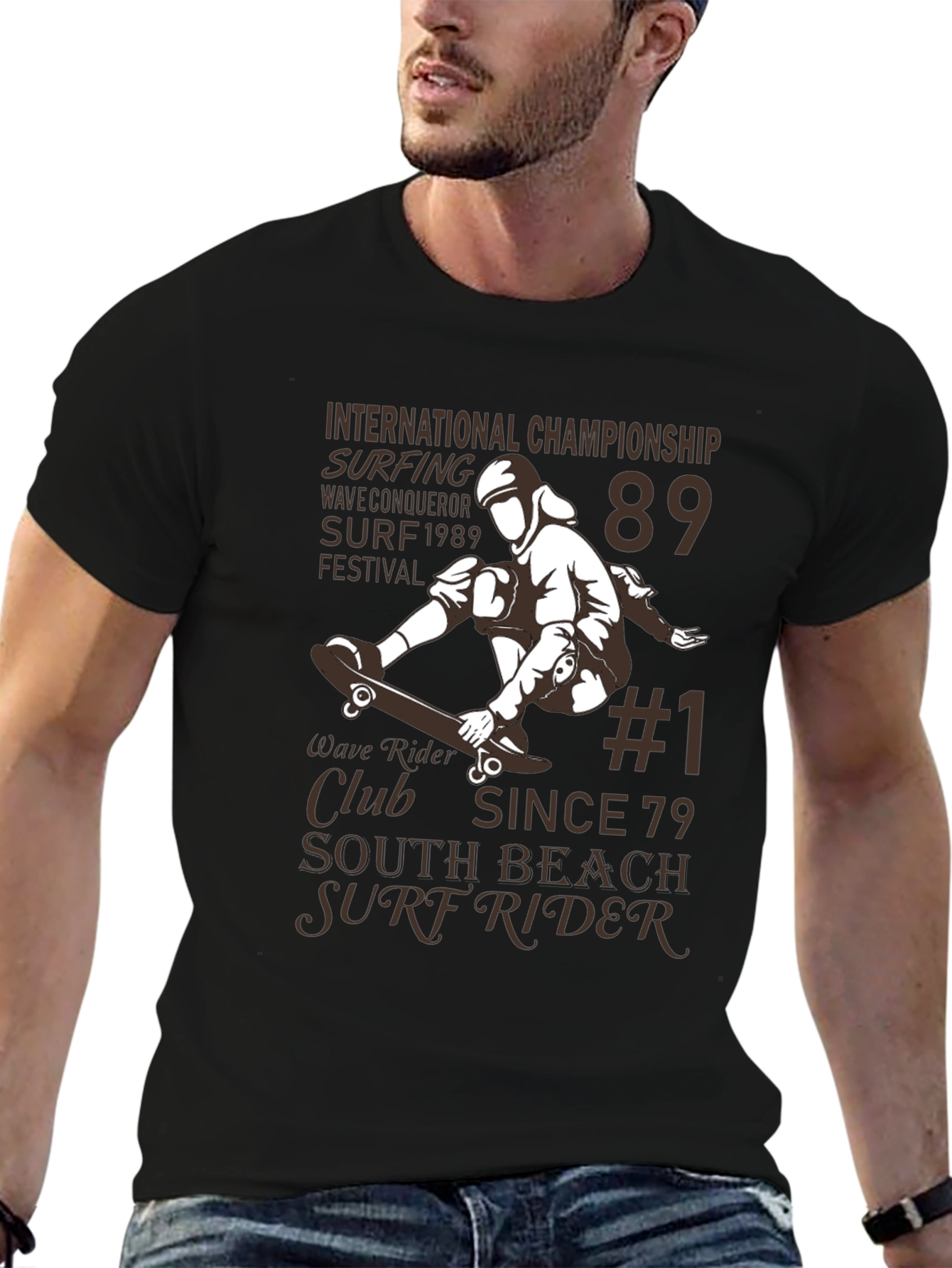 Black Surf Rider T-Shirt: International Championship Design view 6