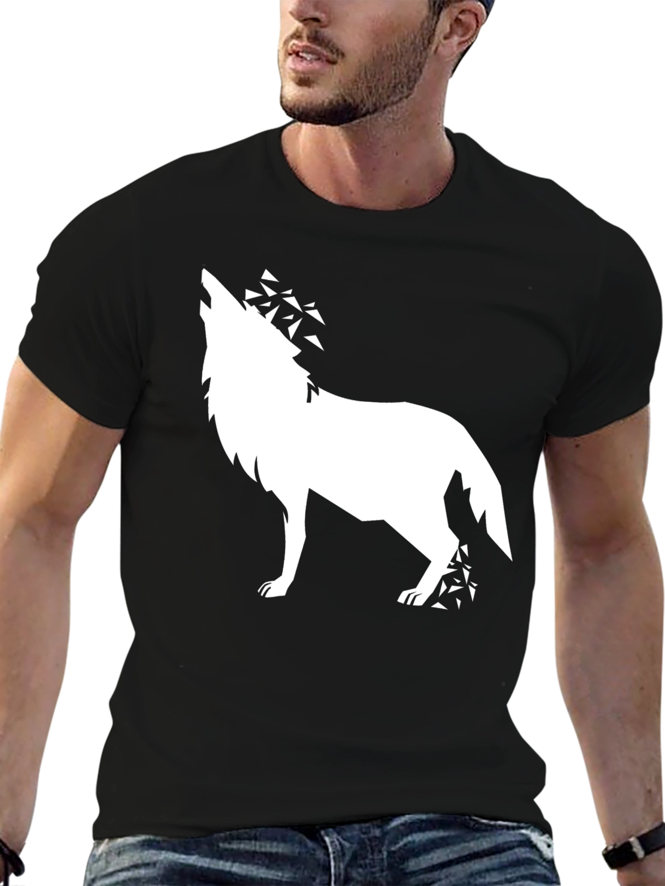 Black Geometric Wolf Graphic Tee - Black view 6